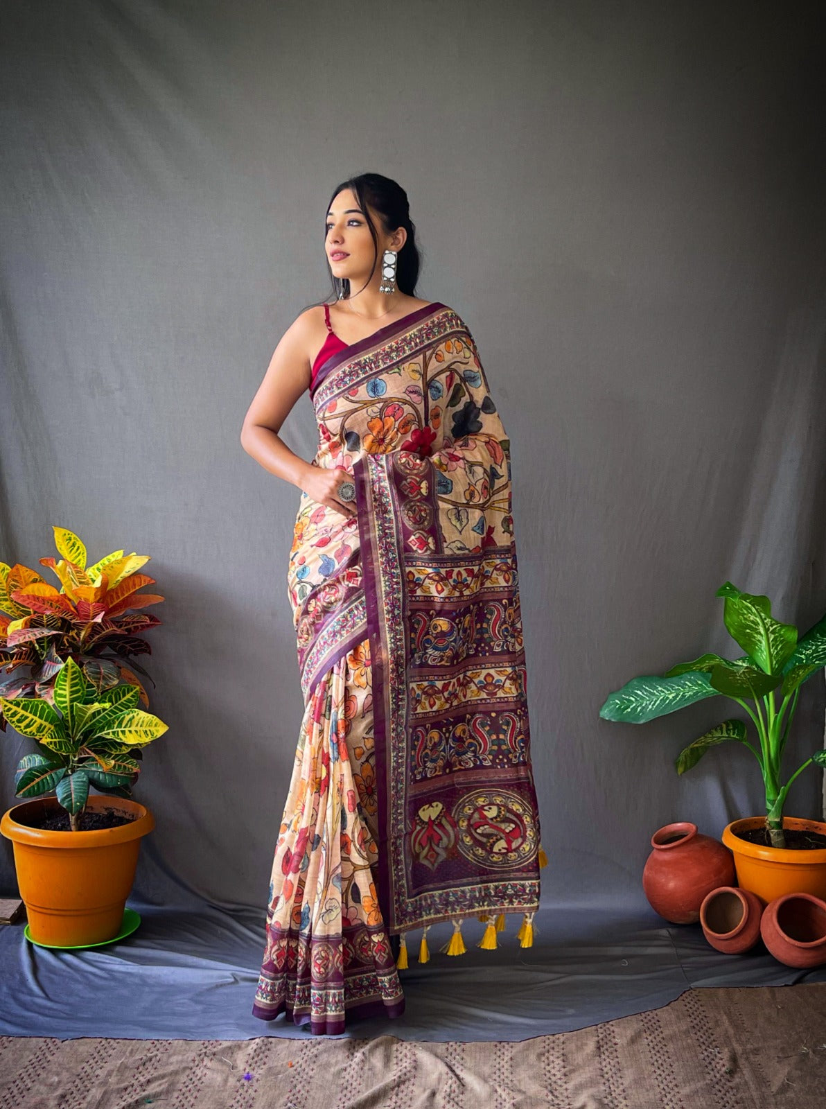 Cotton Kalamkari (D) Ready To Wear Pocket Saree
