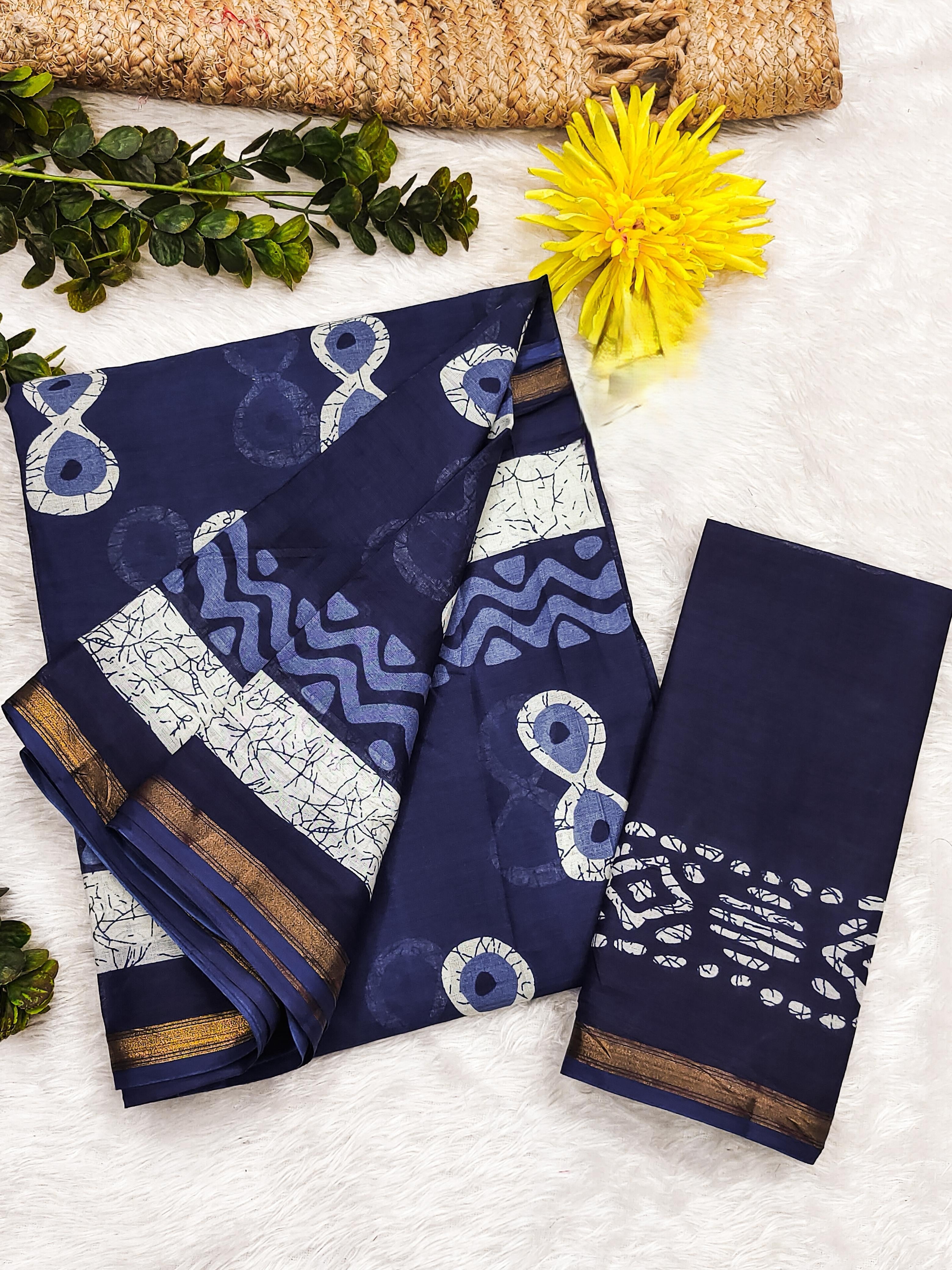 Indigo Blue Modal Mul Cotton Ready To Wear Pocket Saree