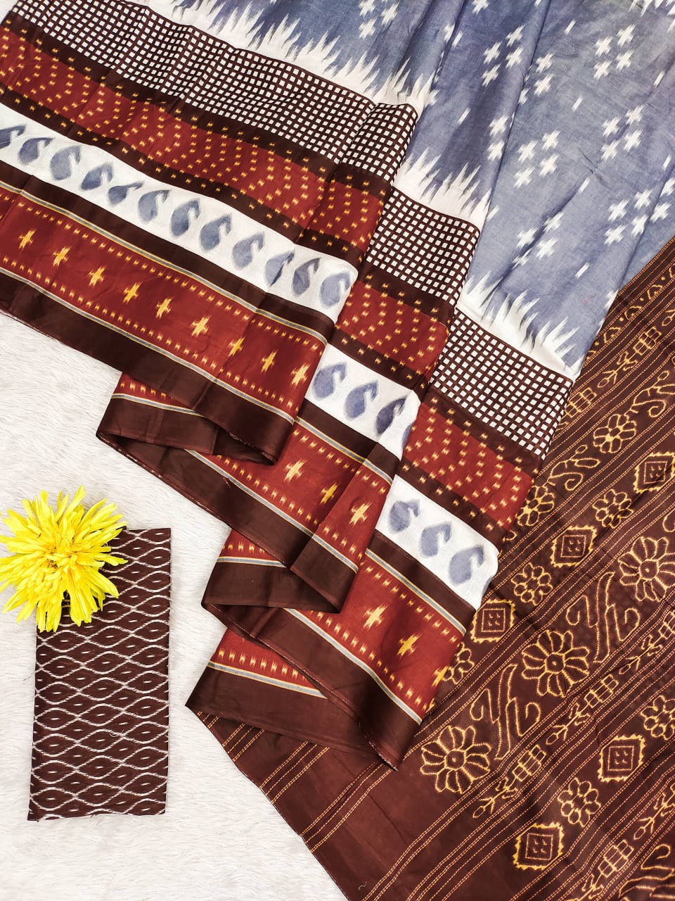 Mulmul Cotton Ikat Print (B) Ready To Wear Pocket Saree