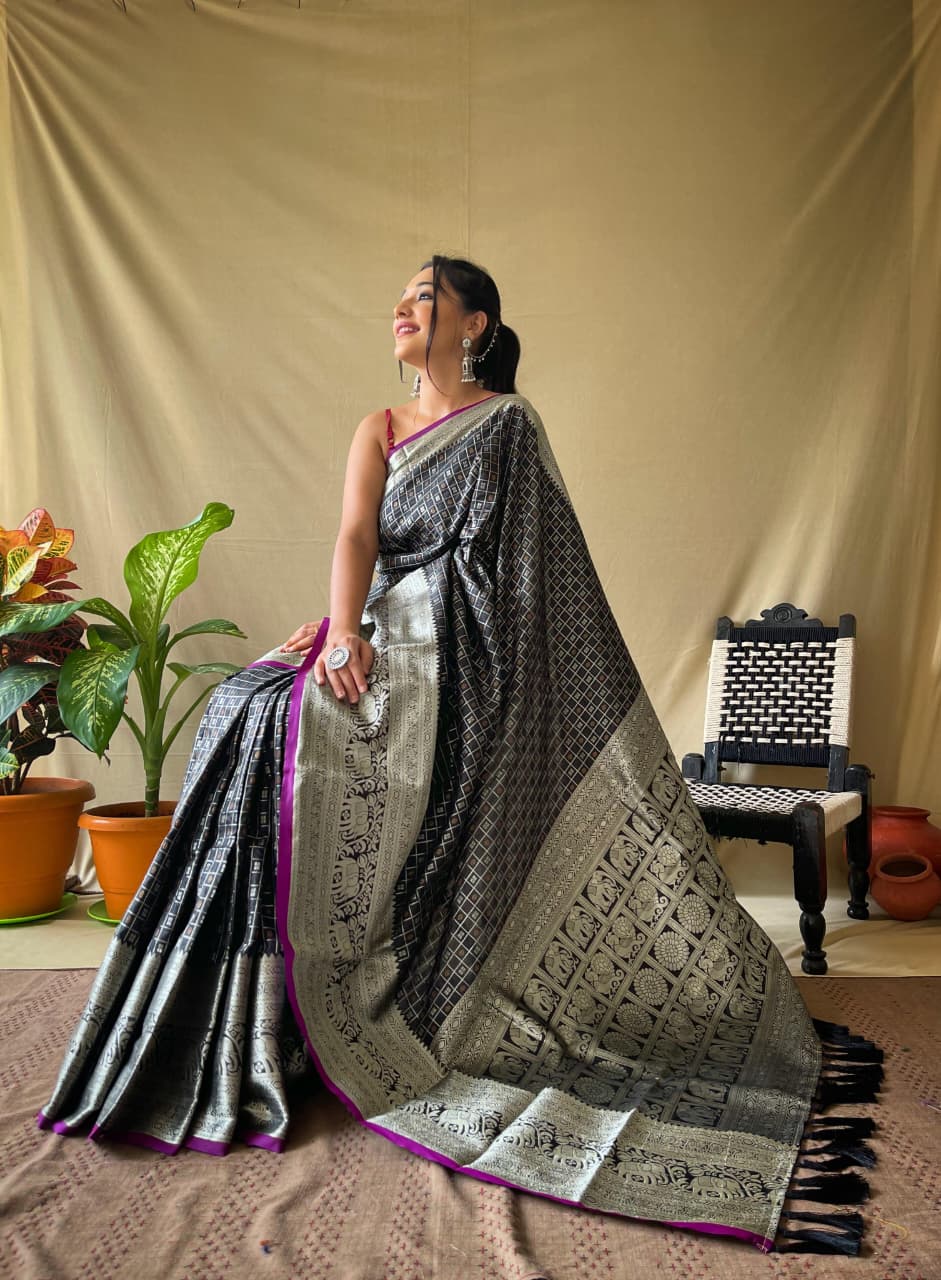 Black Empress Silk Ready To Wear Pocket Saree