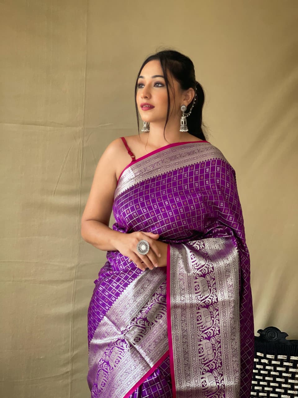 Royal Onyx silk (Purple) Ready To Wear Pocket Saree