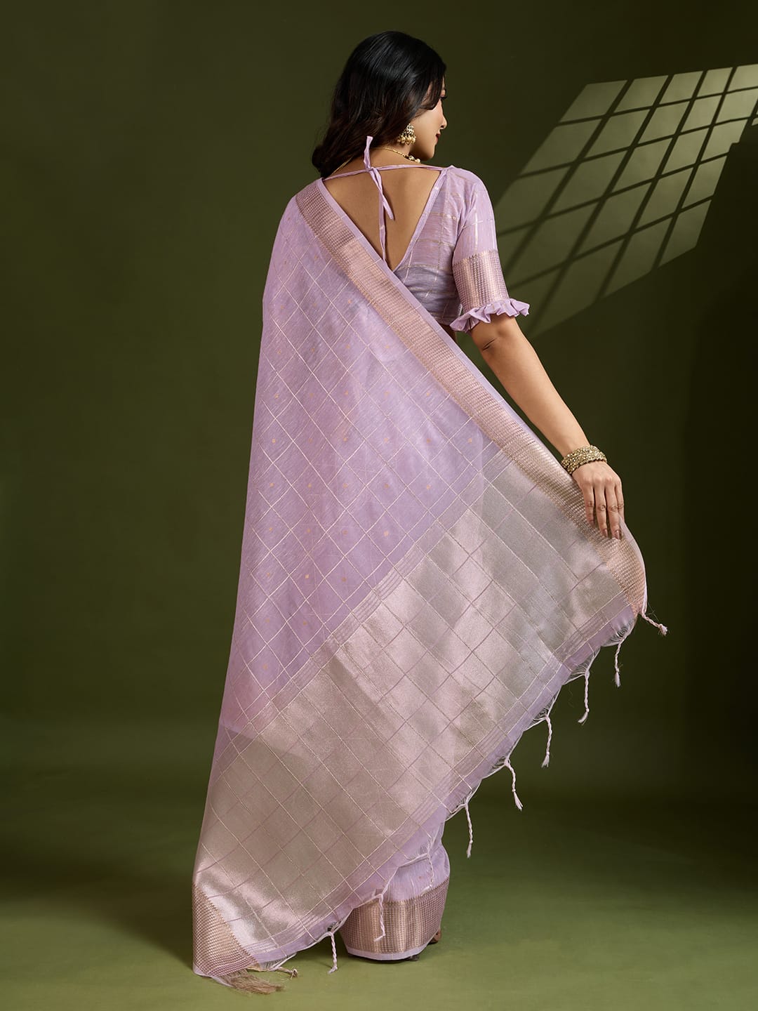 Shimmer Mist Tissue Linen Silk (Light Purple) Ready-To-Wear Pocket Saree