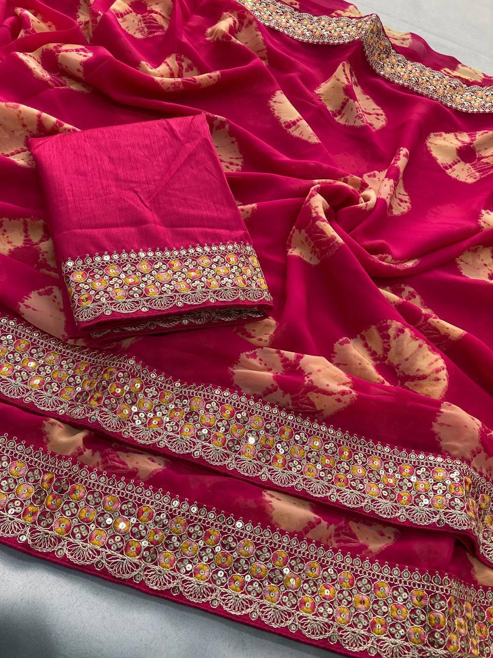 Georgette Bandhej (Pink) Ready To Wear Pocket Saree