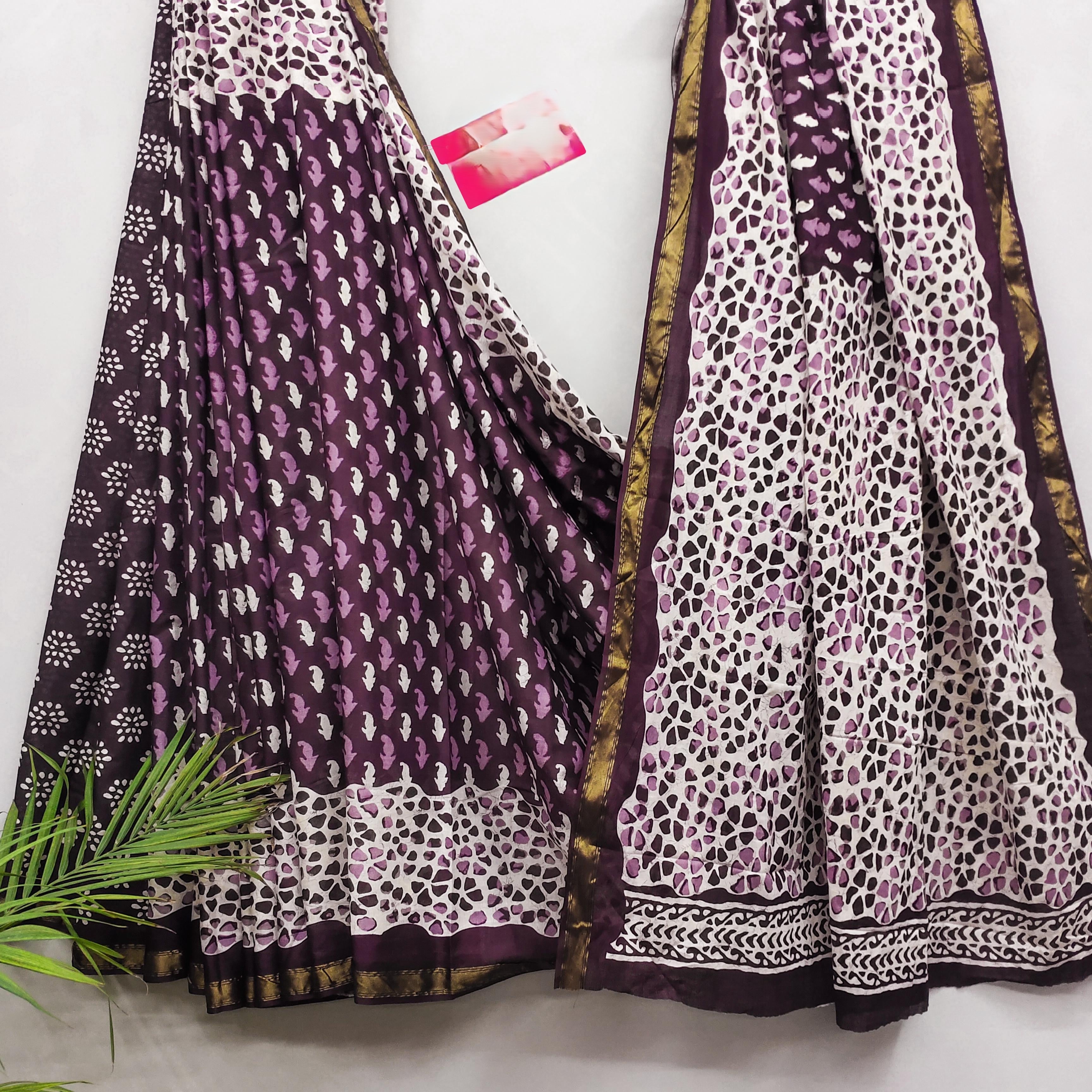 Purple Modal Mul Cotton Ready To Wear Pocket Saree