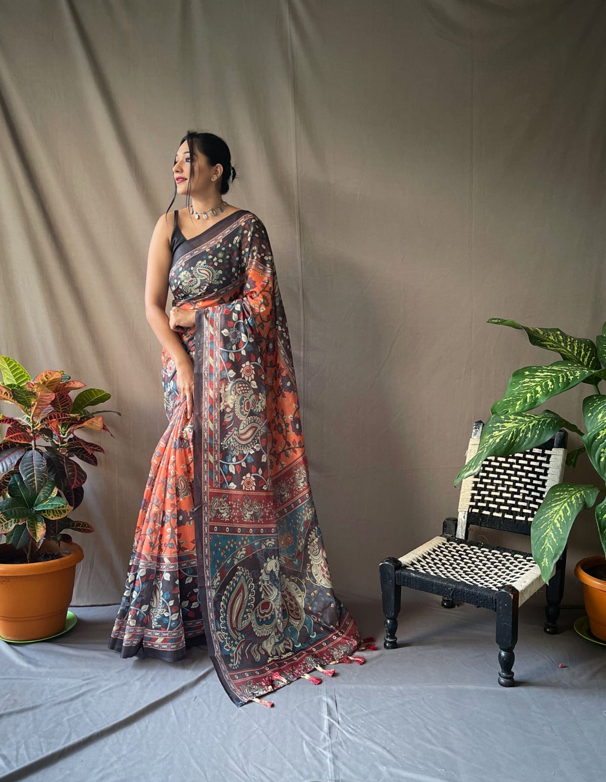 Cotton Kalamkari (J) Ready To Wear Pocket Saree