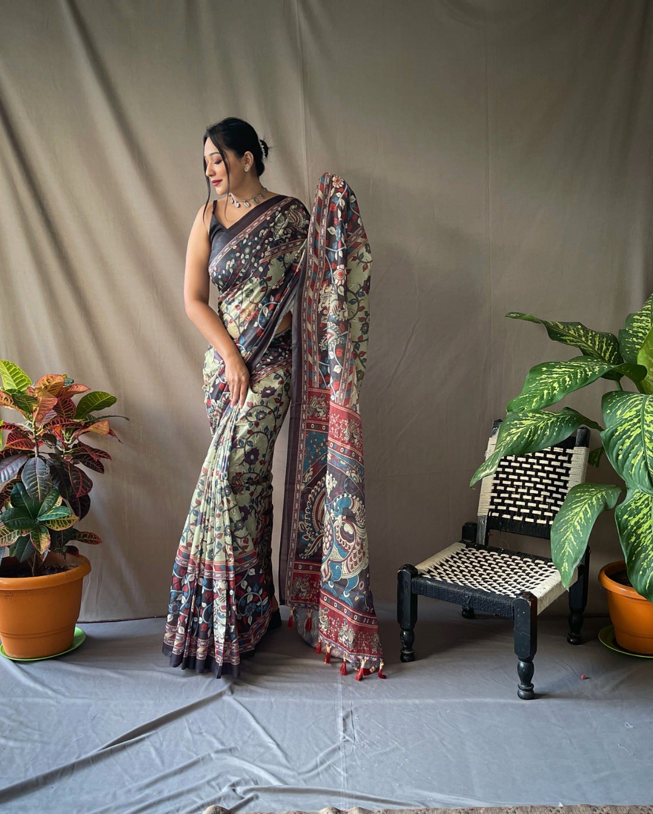 Cotton Kalamkari (I) Ready To Wear Pocket Saree