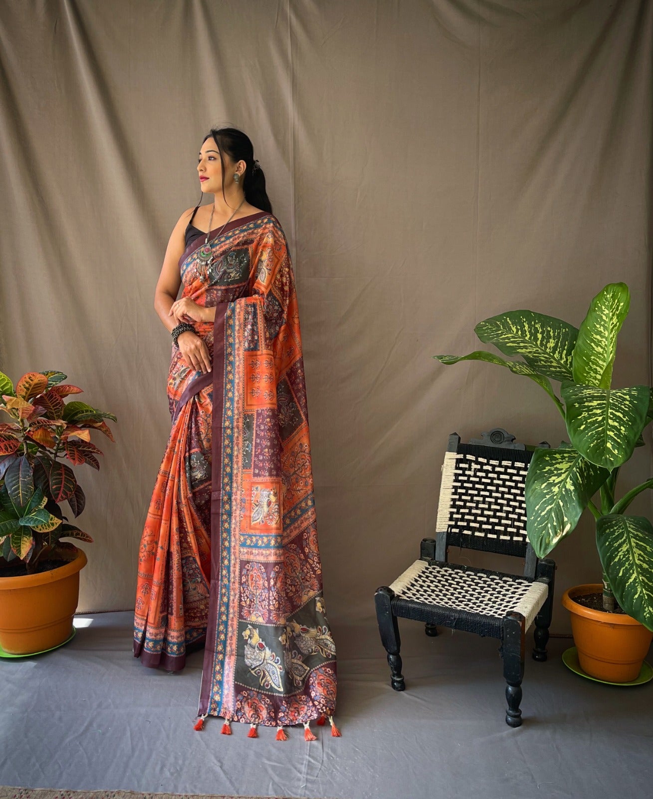 Cotton Kalamkari (H) Ready To Wear Pocket Saree