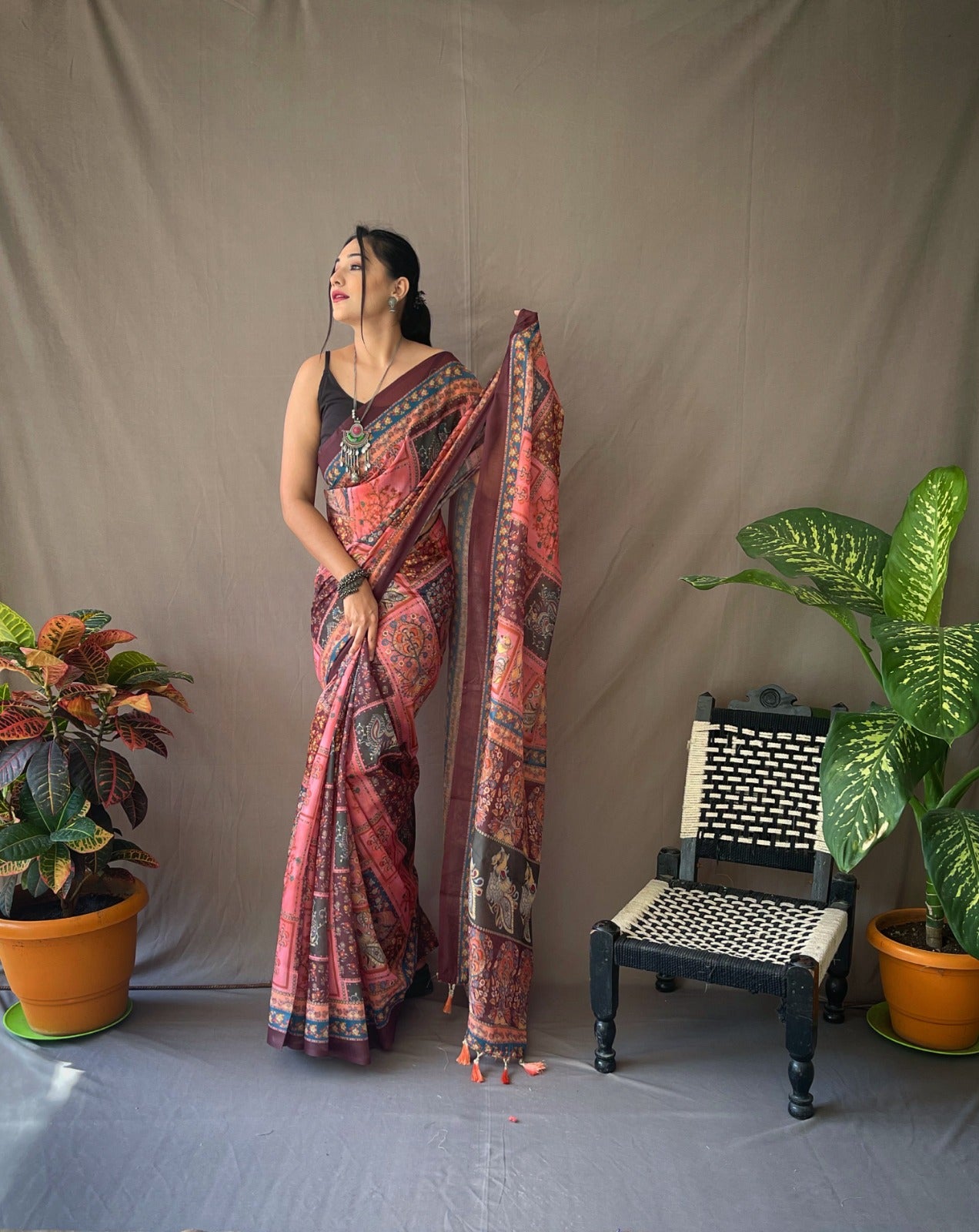 Cotton Kalamkari (F) Ready To Wear Pocket Saree