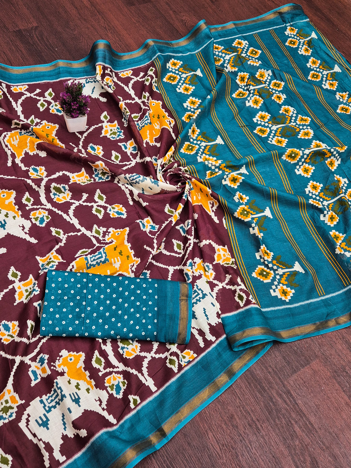 Saanjh Pichwai Cotton Ready To Wear Pocket Saree | Plum