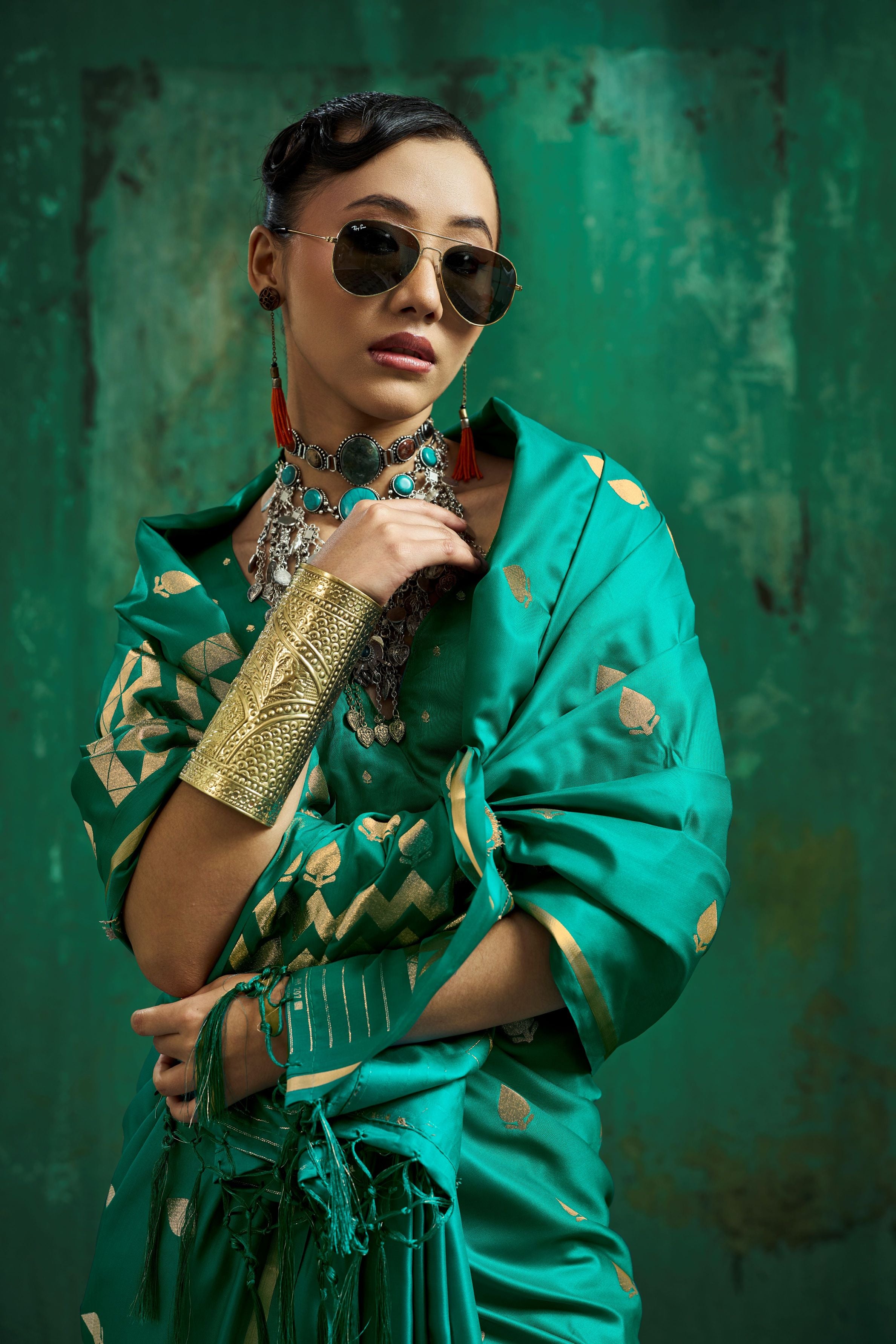 Satin Luxe (Teal Green) Ready To Wear Pocket Saree