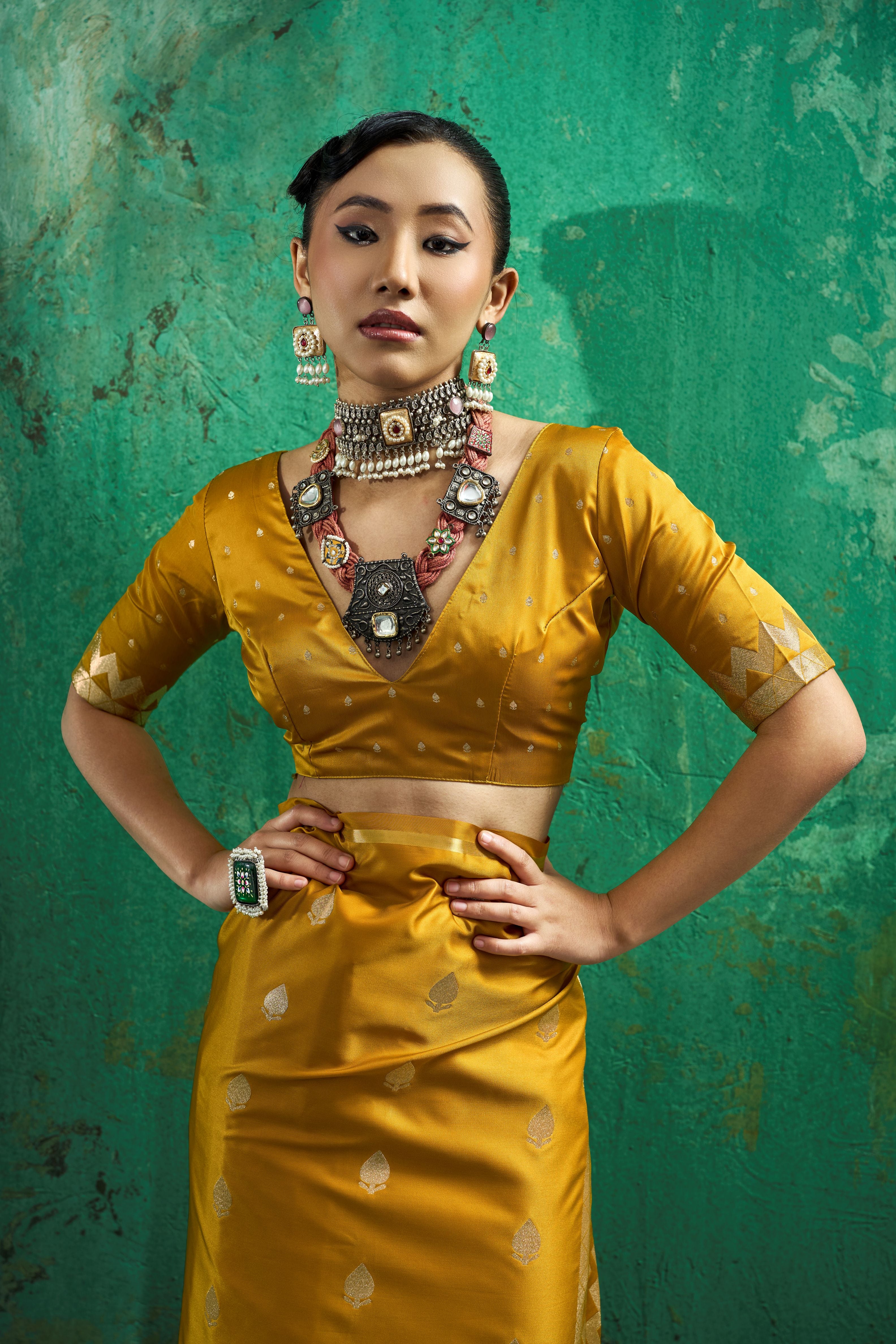 Satin Luxe (Mustard Gold) Ready To Wear Pocket Saree