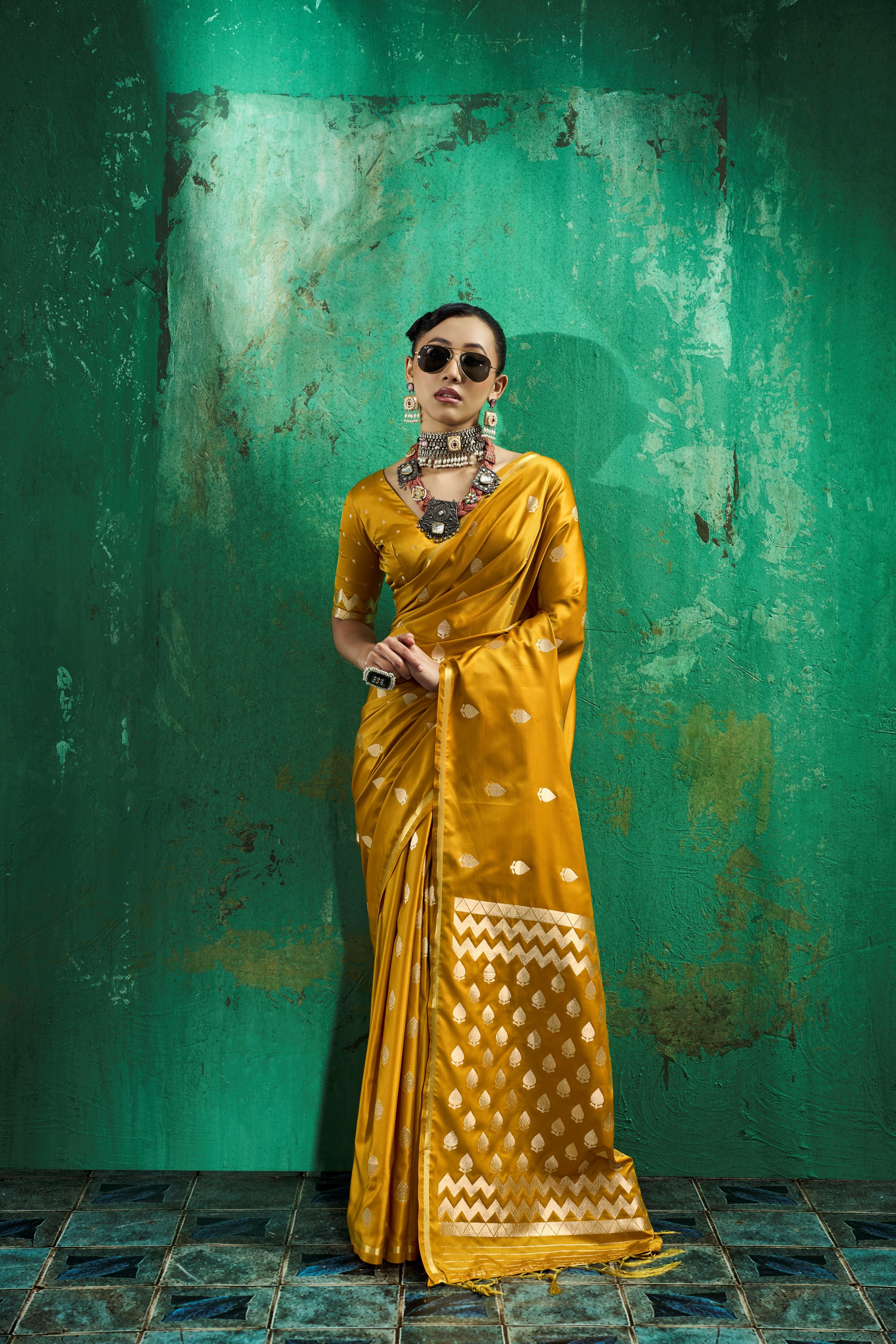 Satin Luxe (Mustard Gold) Ready To Wear Pocket Saree