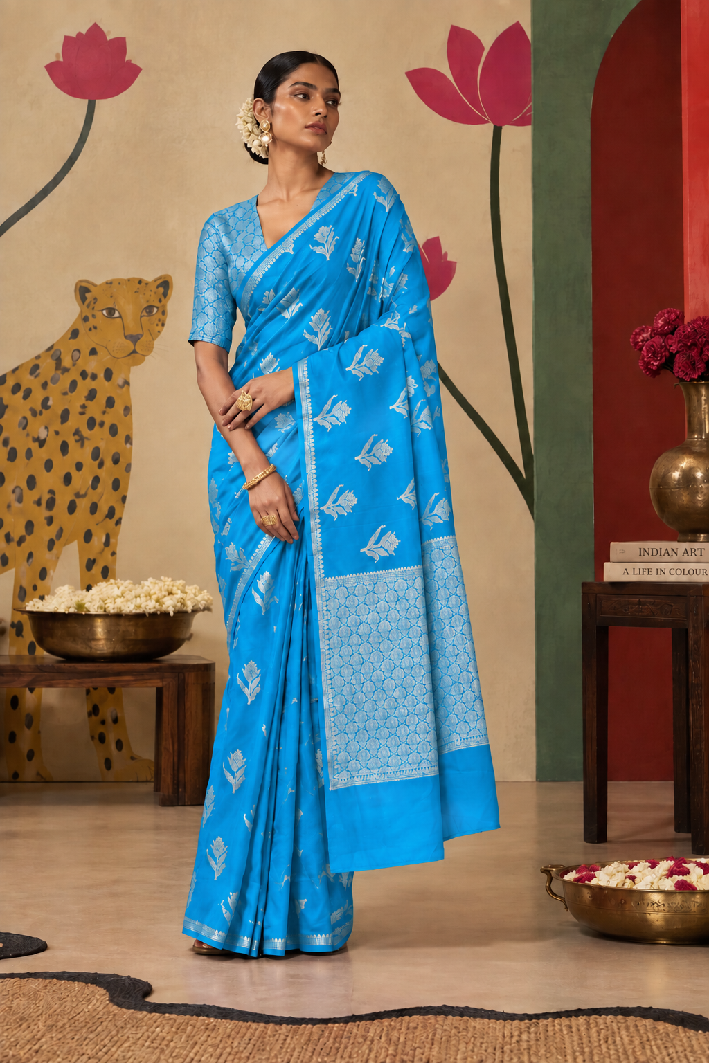 Banarasi Katan Silk Ready To Wear Pocket saree | Blue