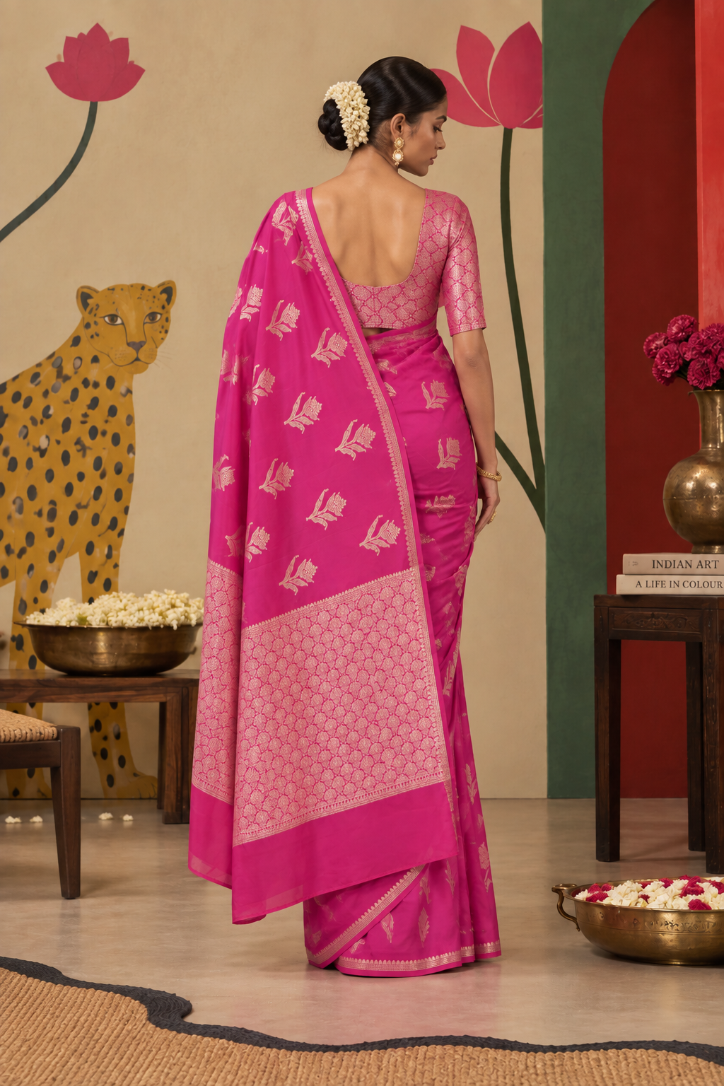 Banarasi Katan Silk Ready To Wear Pocket Saree | Pink