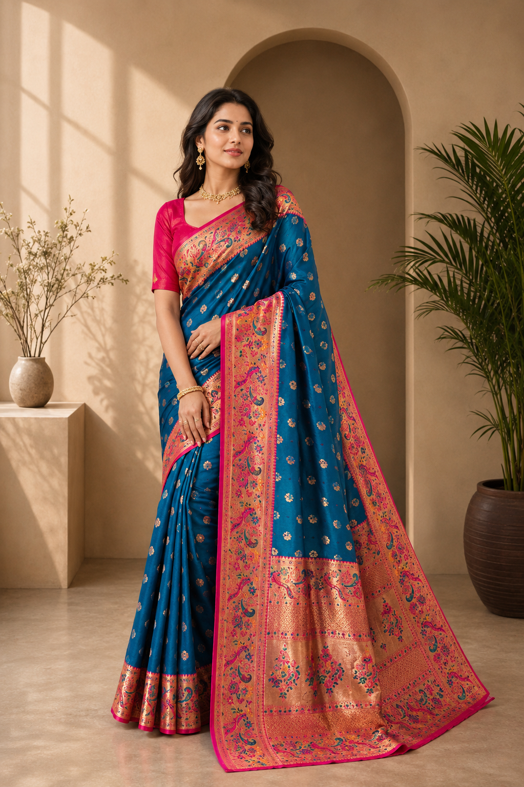 Vihangini Powerloom Paithani Silk (F) Ready To Wear Pocket Saree