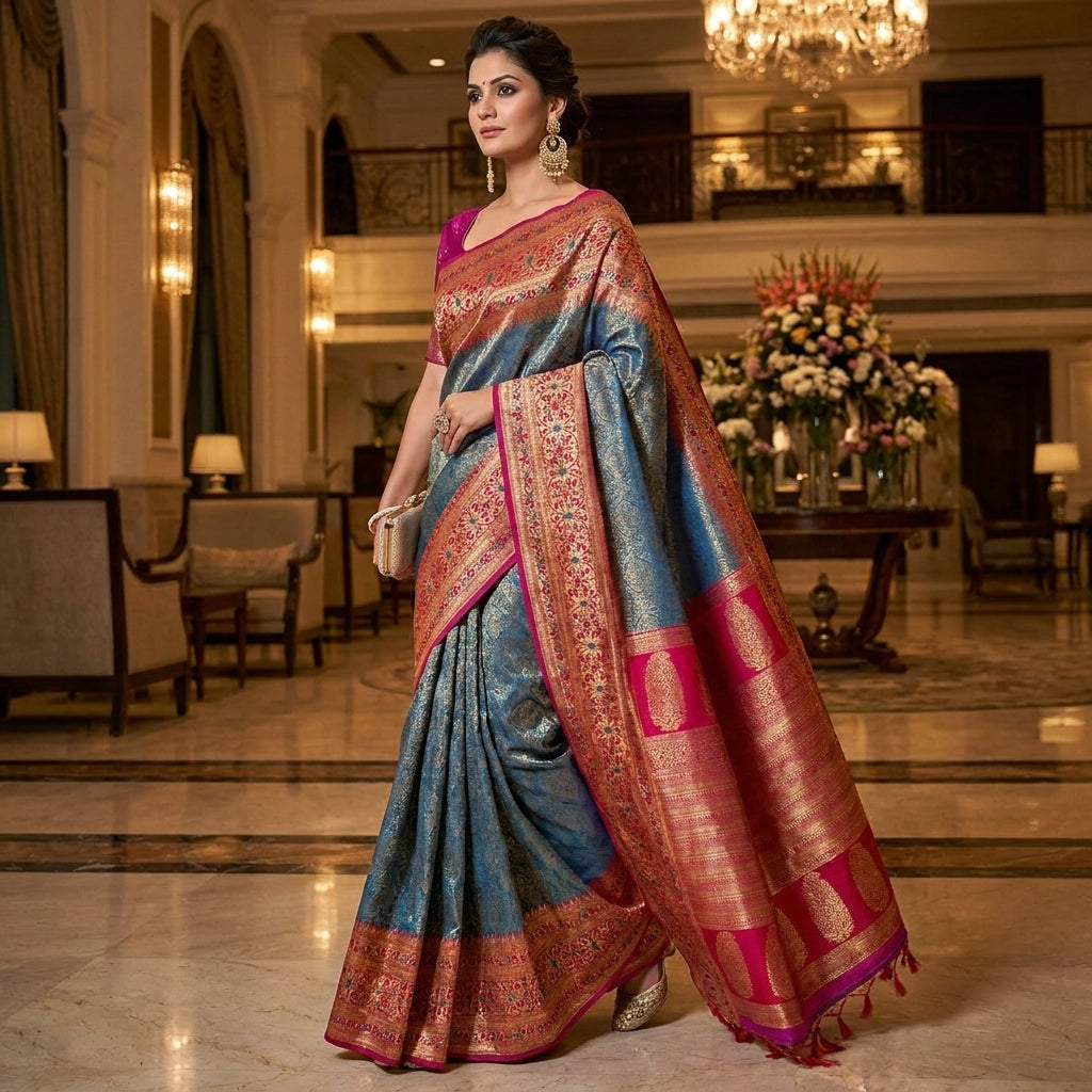 Golden Hour Banarasi Silk (A) Ready To Wear Pocket Saree