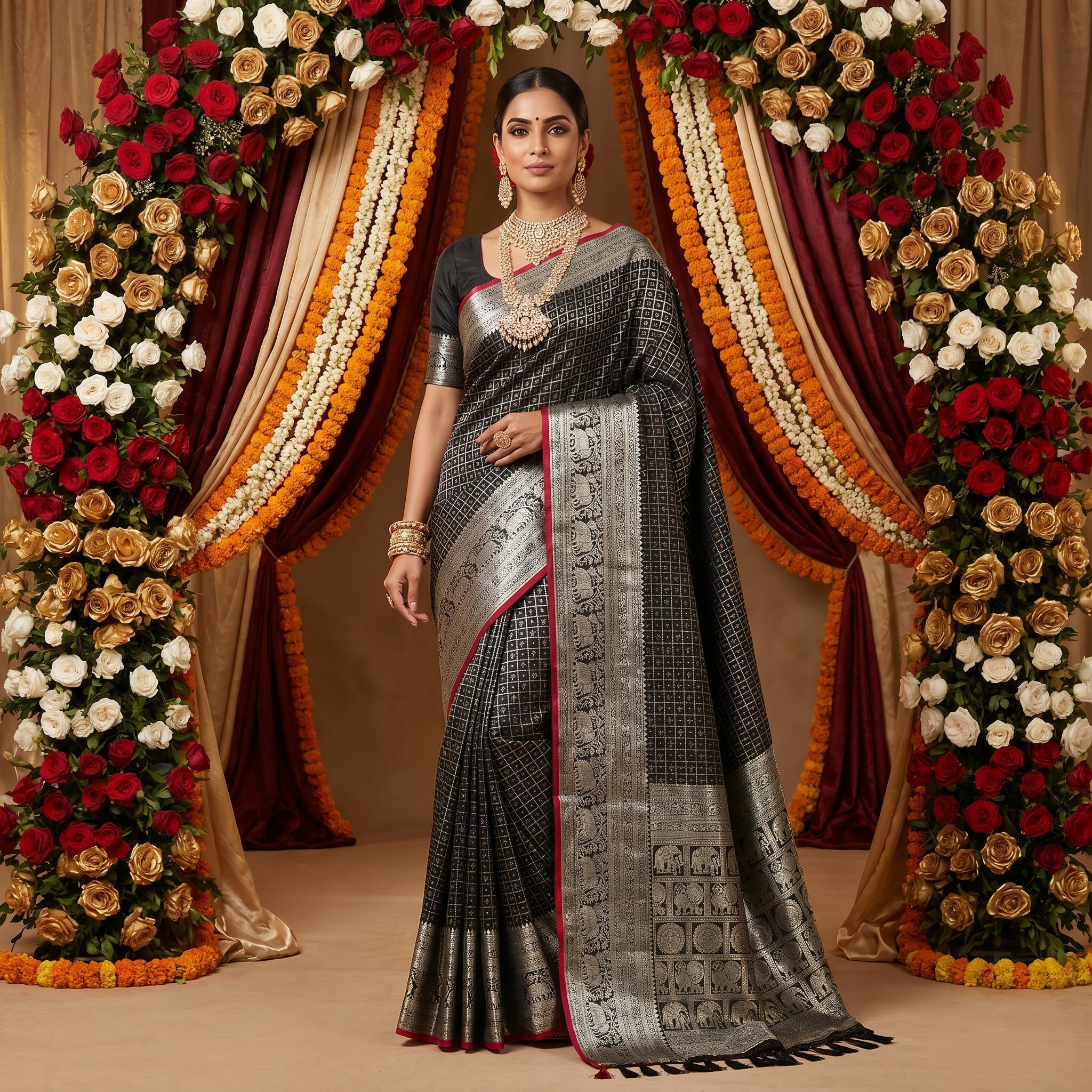 Black Empress Silk Ready To Wear Pocket Saree