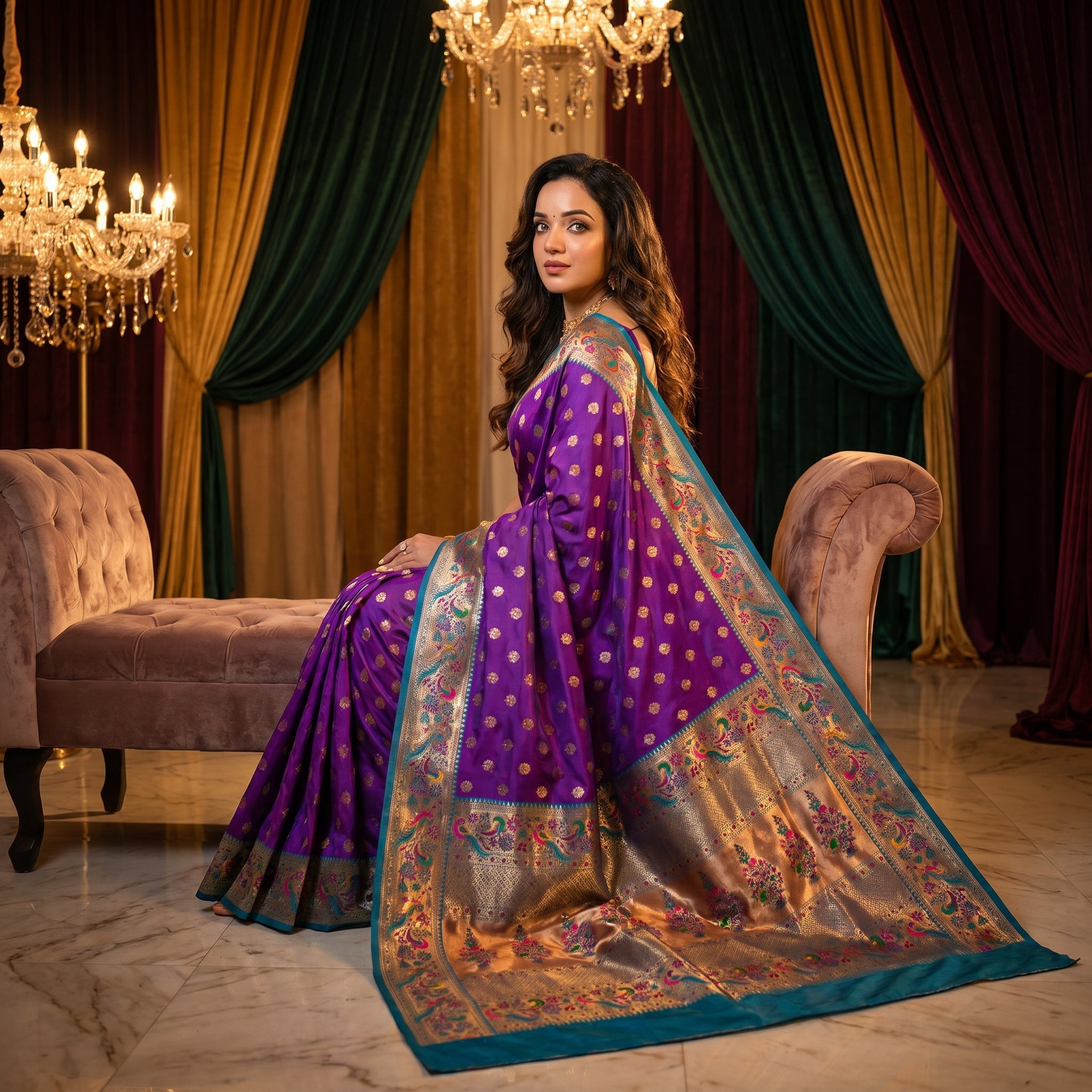 Vihangini Powerloom Paithani Silk (B) Ready To Wear Pocket Saree