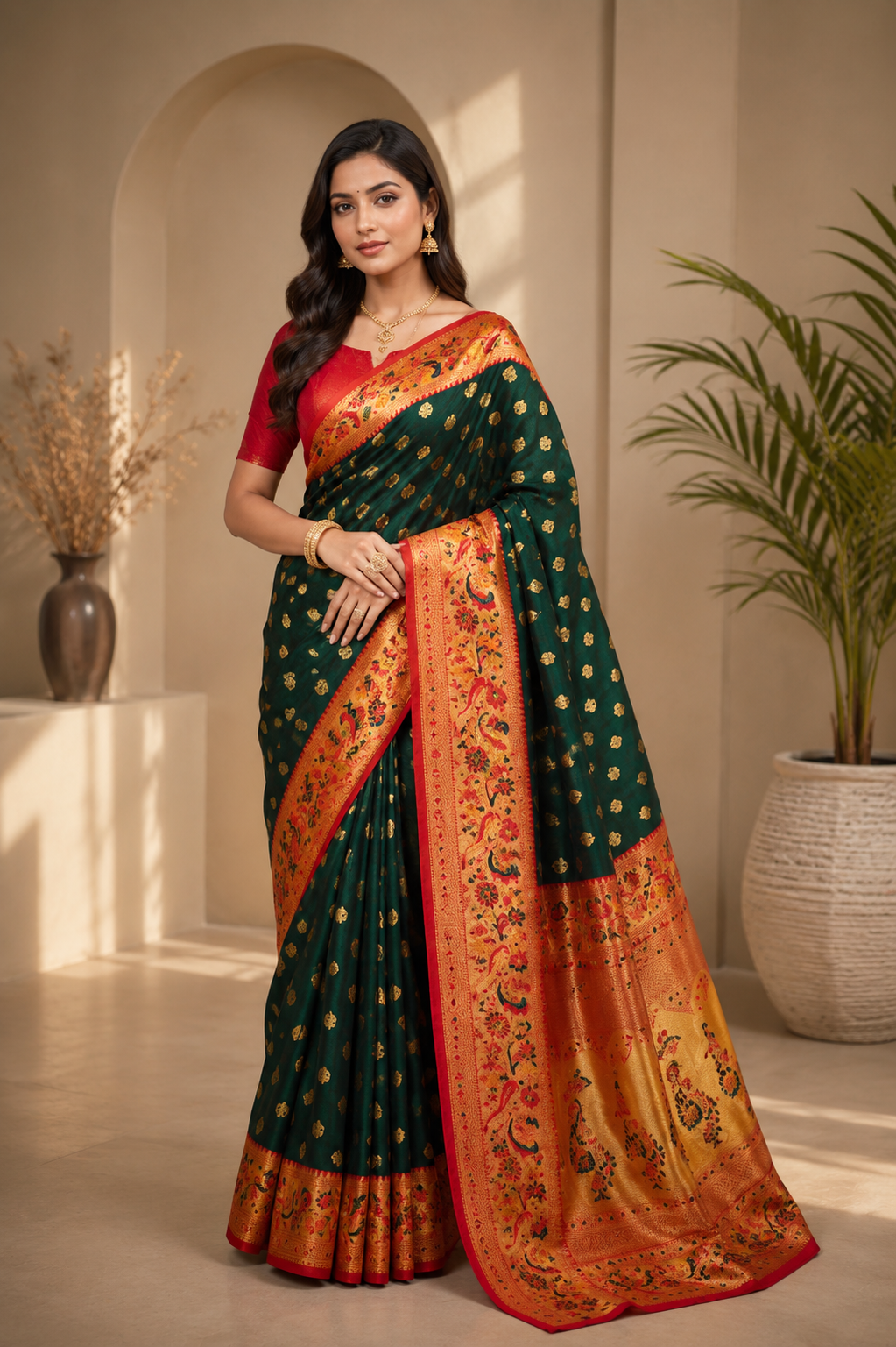Vihangini Powerloom Paithani Silk (C) Ready To Wear Pocket Saree