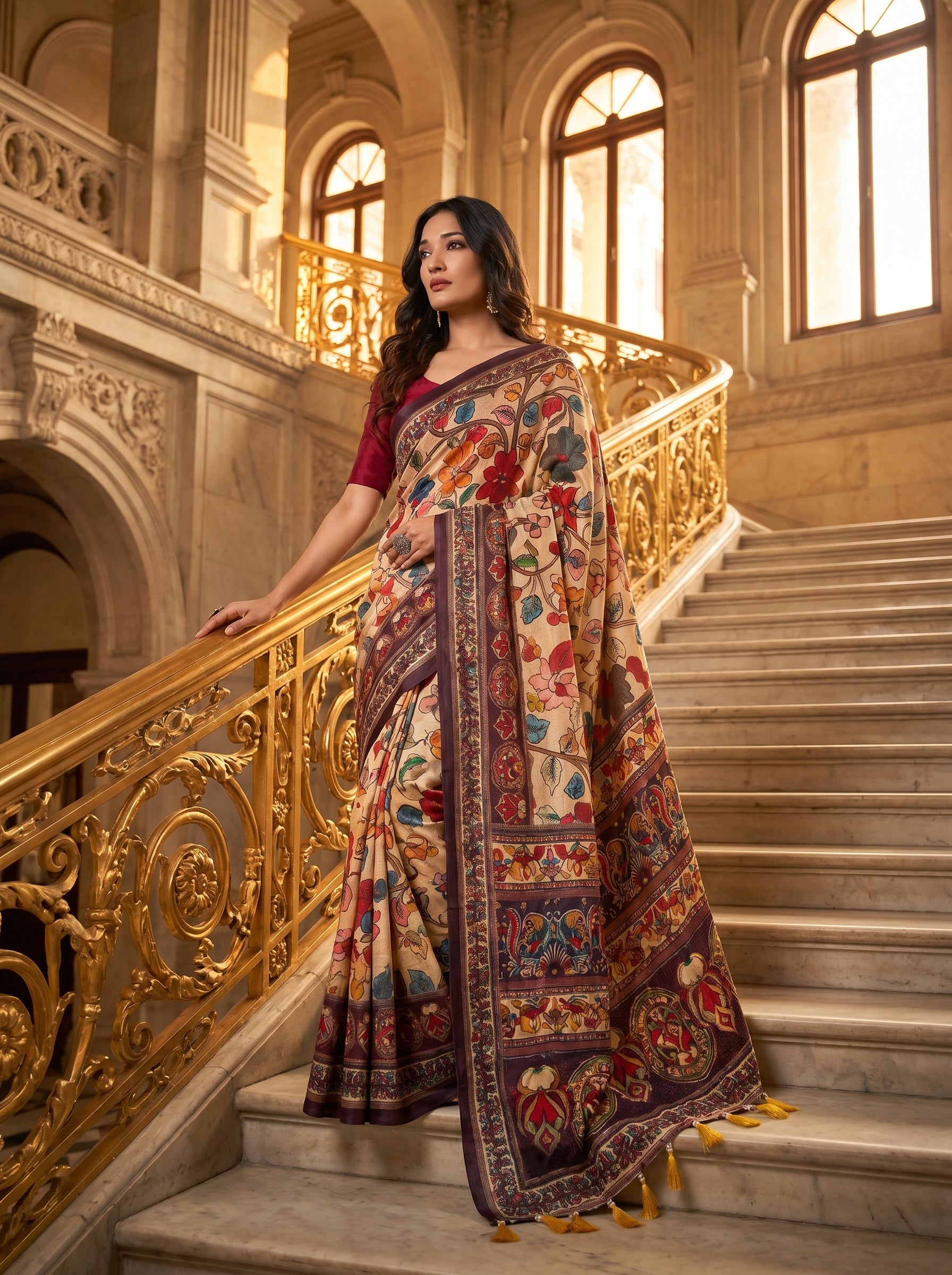 Cotton Kalamkari (D) Ready To Wear Pocket Saree