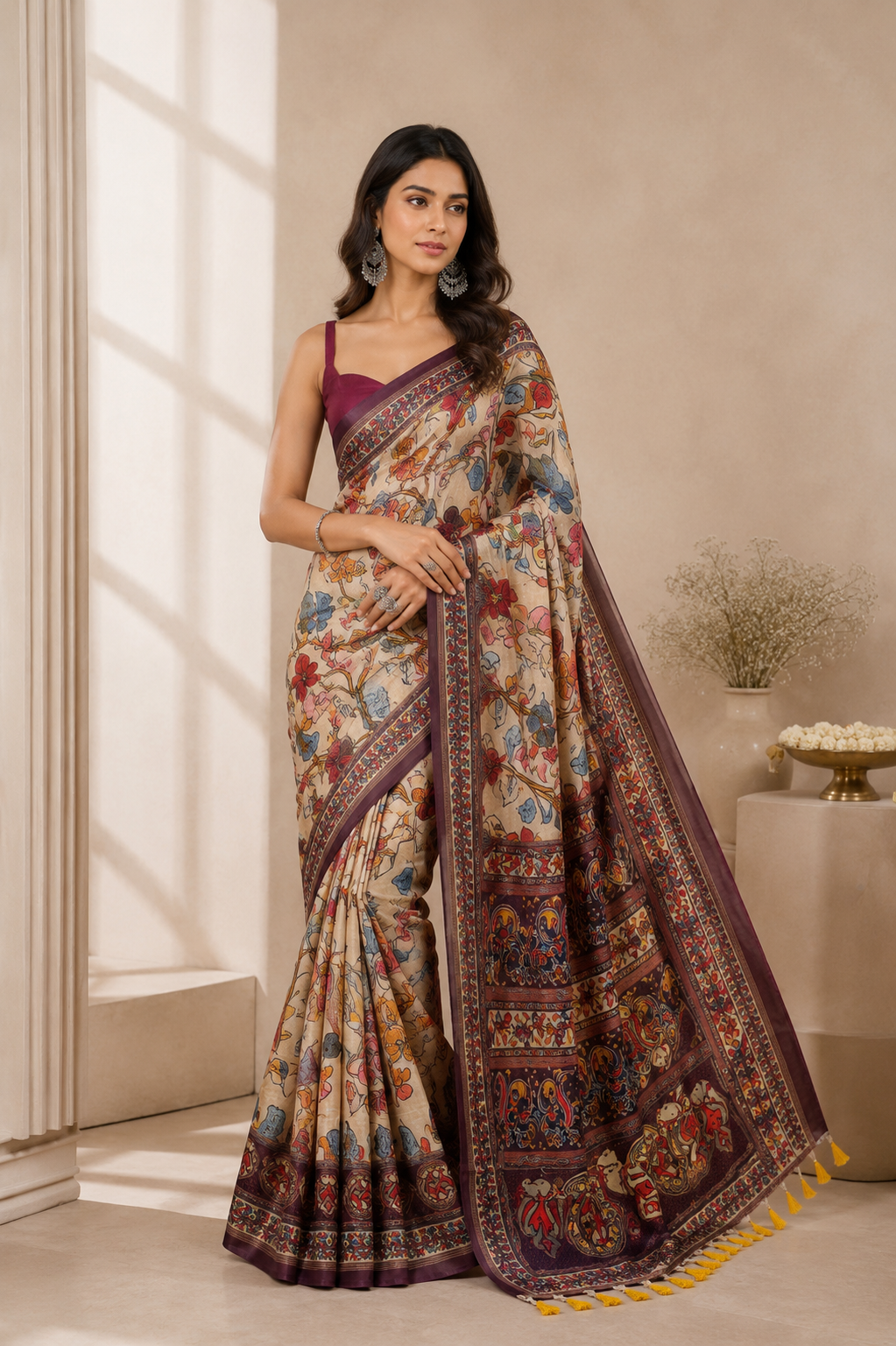 Cotton Kalamkari (D) Ready To Wear Pocket Saree