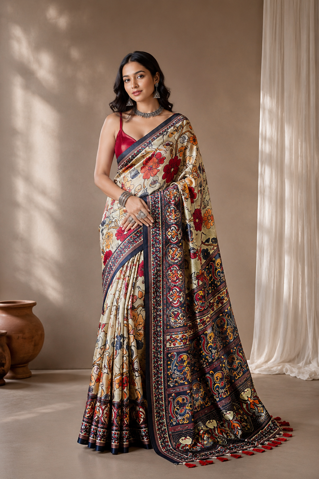 Cotton Kalamkari (A) Ready To Wear Pocket Saree