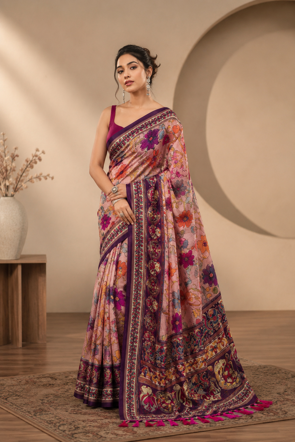 Cotton Kalamkari (C) Ready To Wear Pocket Saree