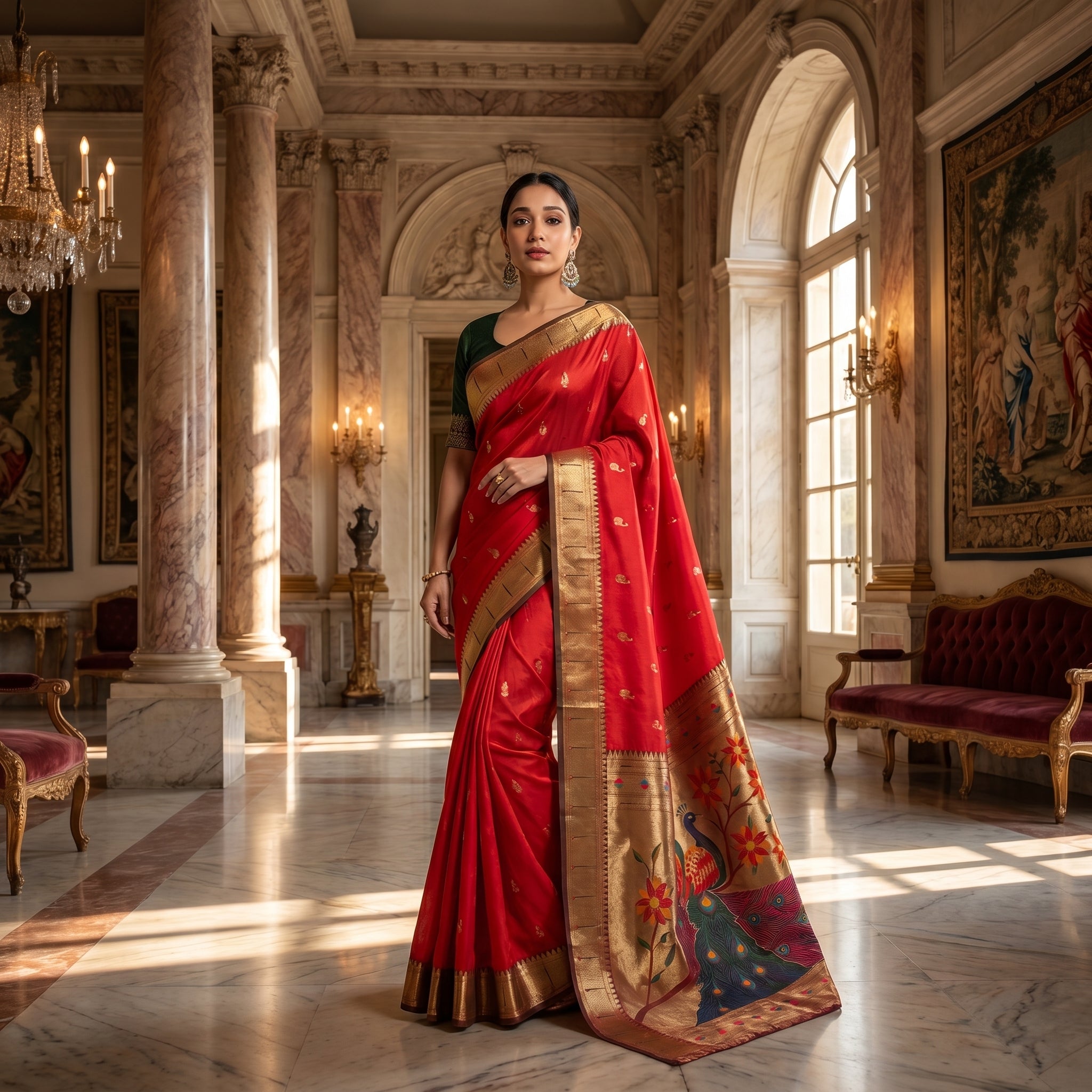 Mayurika Powerloom Paithani Silk (D) Ready To Wear Pocket saree