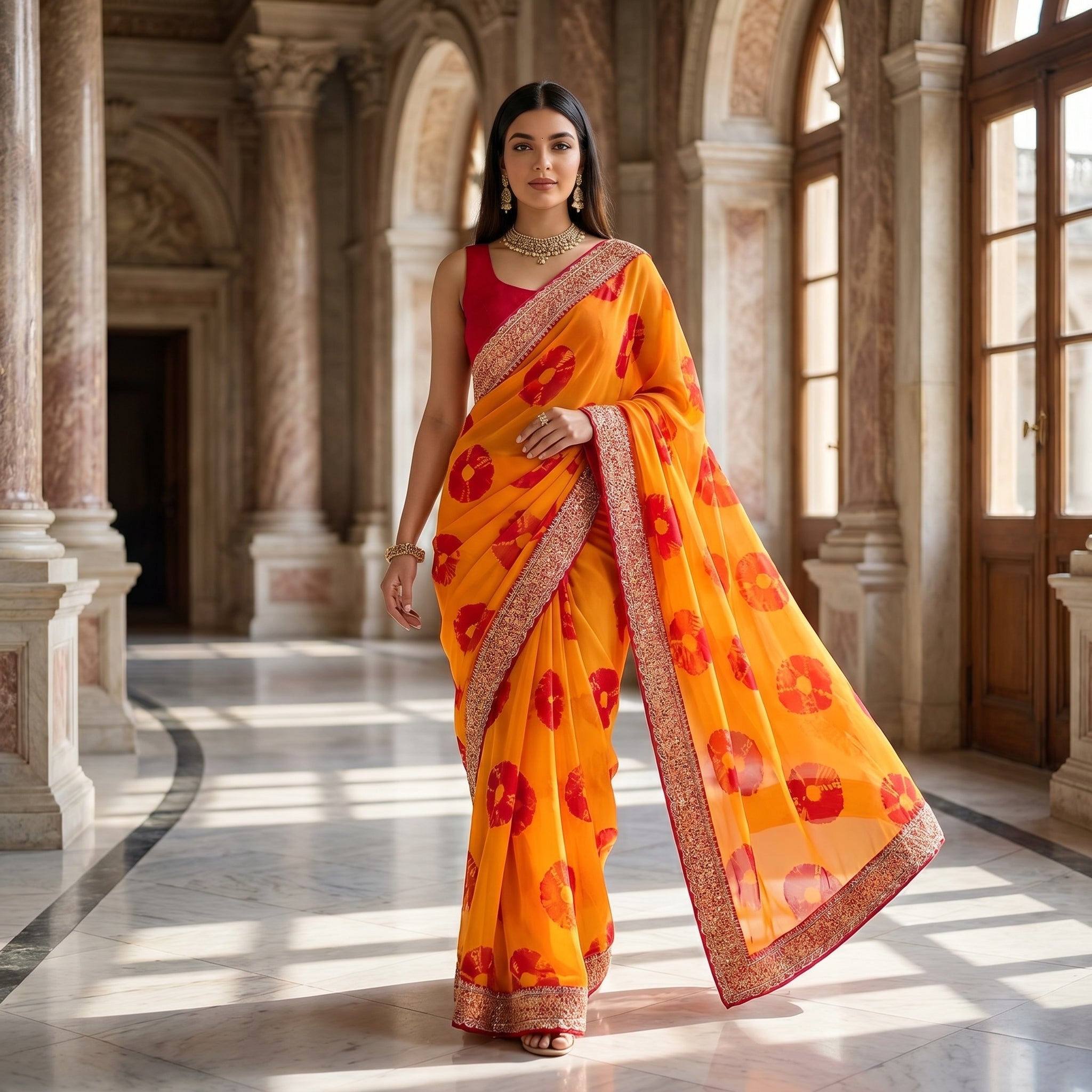 Georgette Bandhej (Yellow) Ready To Wear Pocket Saree