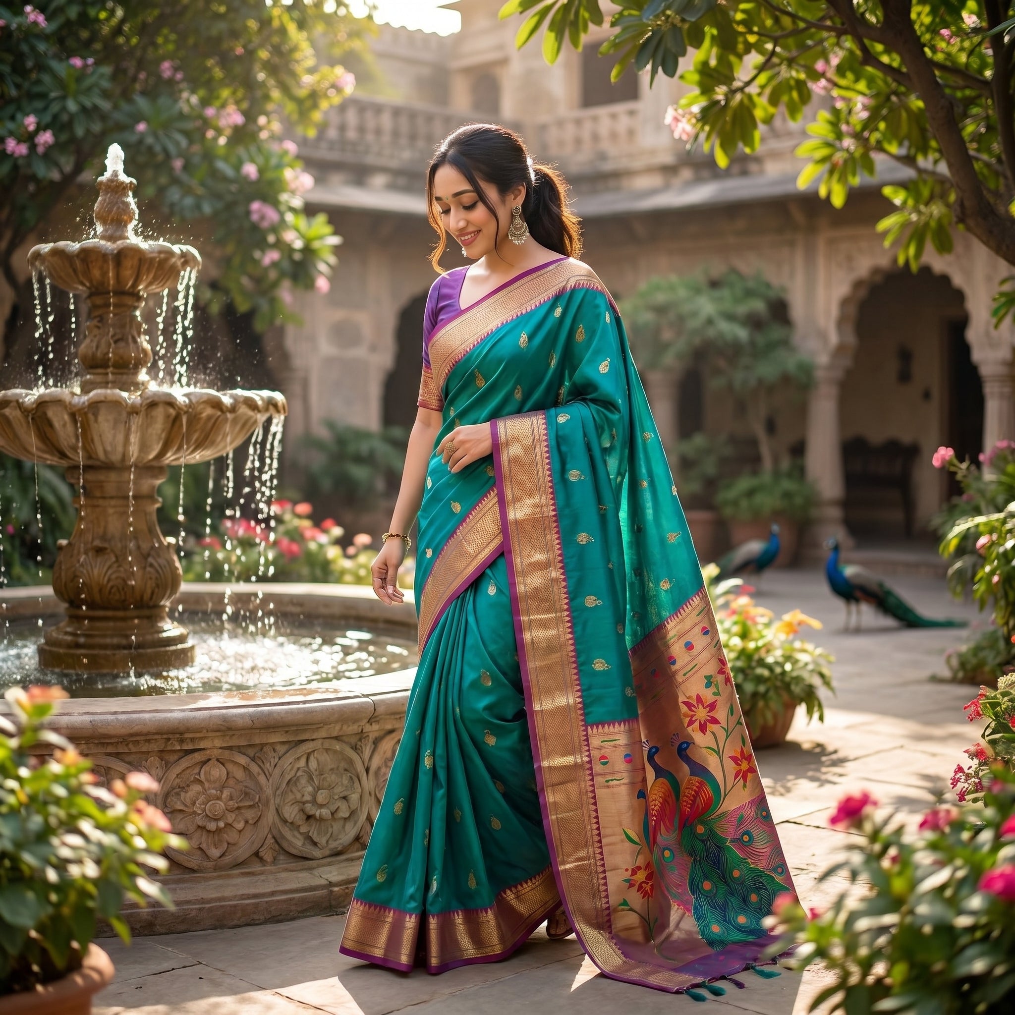 Mayurika Powerloom Paithani Silk (A) Ready To Wear Pocket Saree