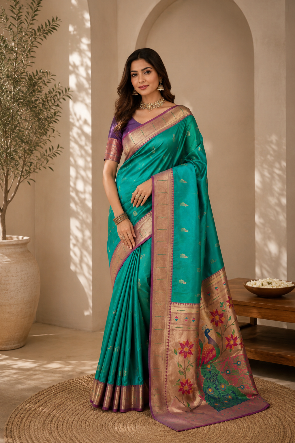 Mayurika Powerloom Paithani Silk (A) Ready To Wear Pocket Saree