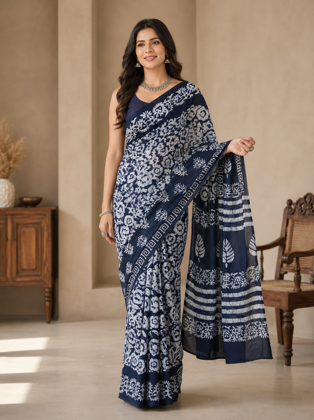 Madame Hardy Mul Cotton Ready-To-Wear Pocket Saree
