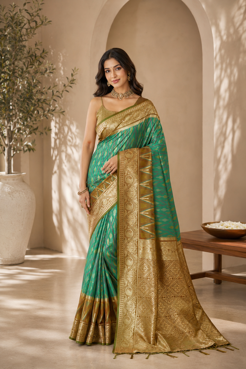 Crimson Ikat Powerloom Silk (C) Ready To Wear Pocket Saree