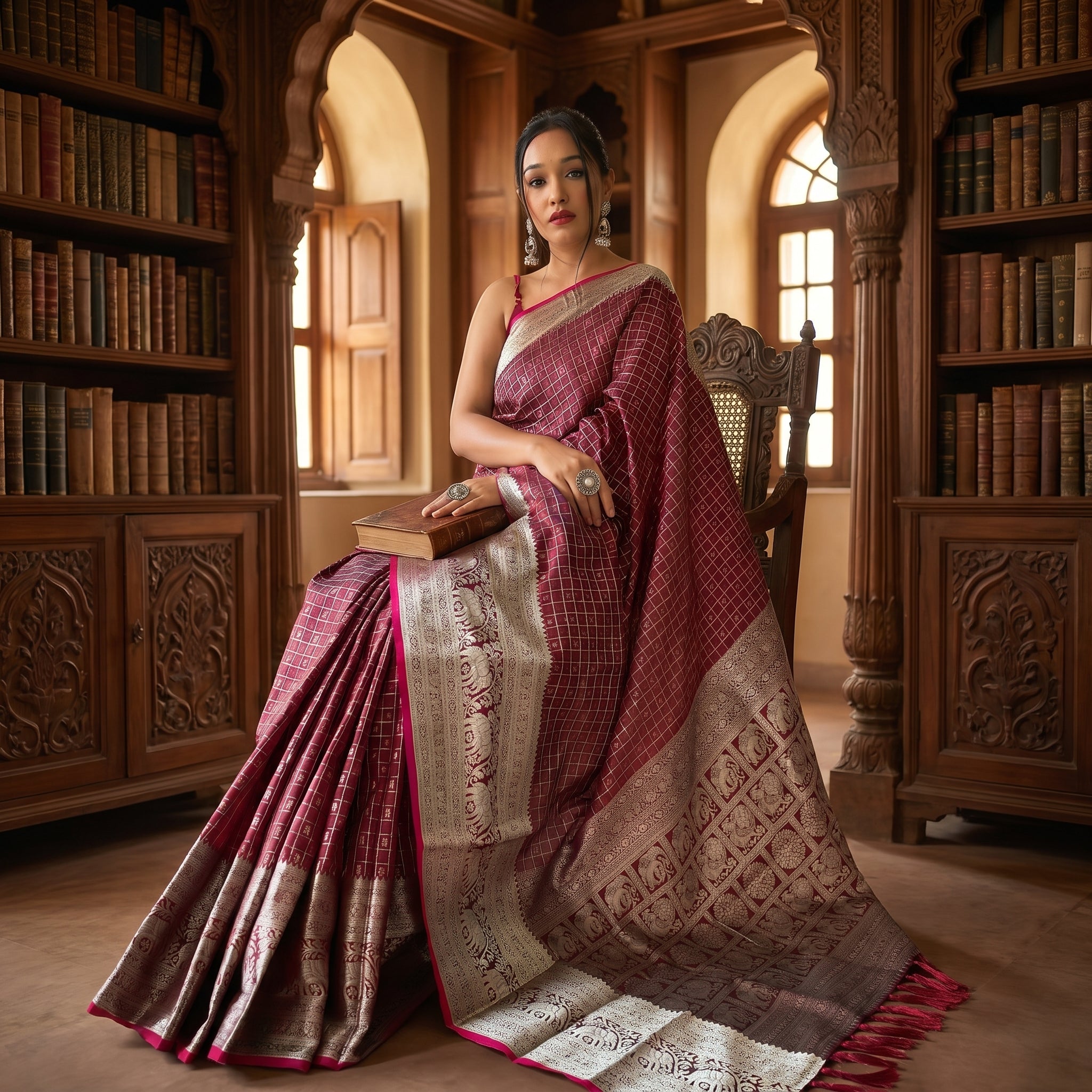 Royal Onyx Silk (Maroon) Ready To Wear Pocket Saree
