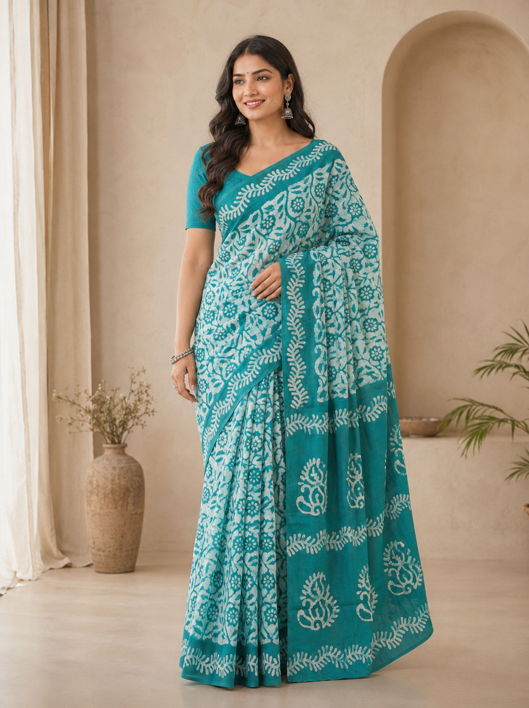 Beanstalk Mul Cotton Ready To Wear Pocket Saree
