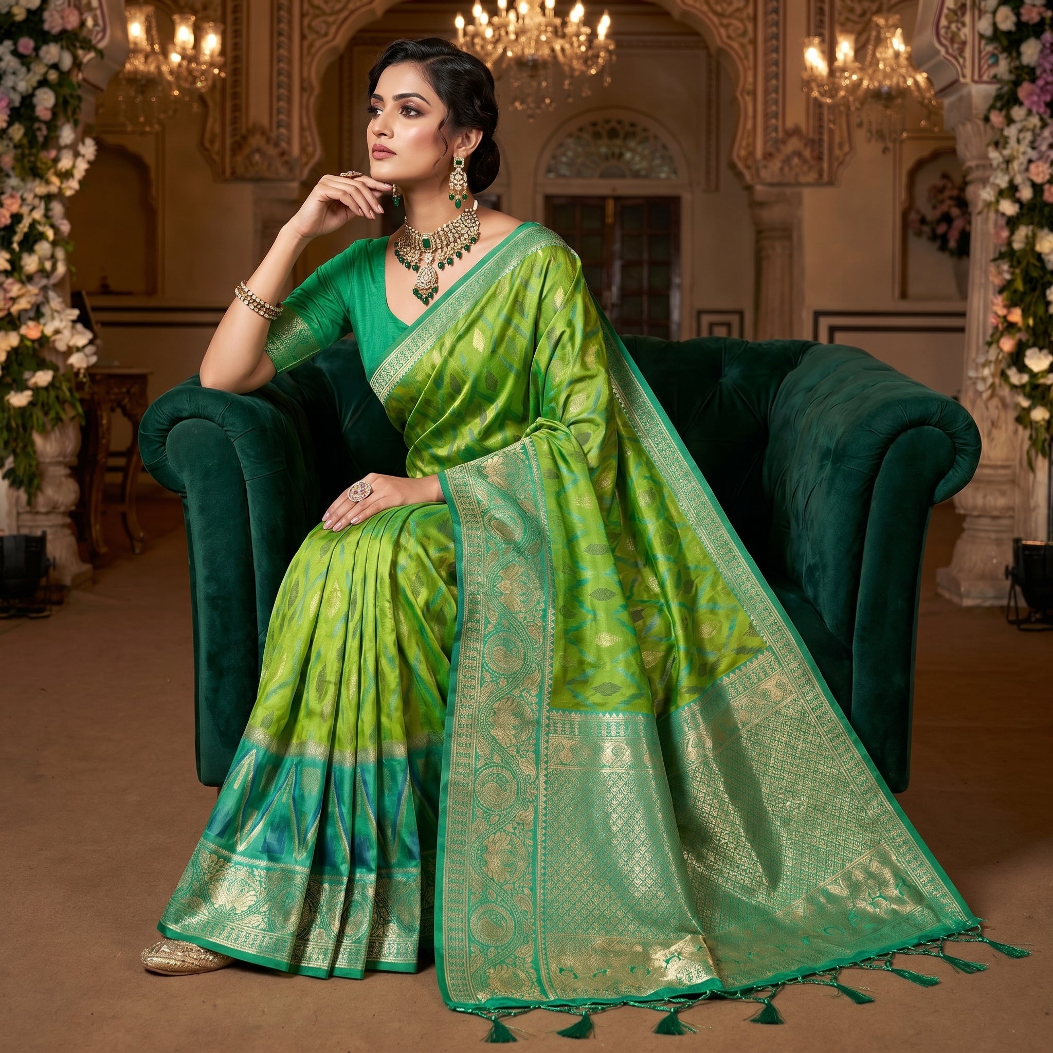 Crimson Ikat Powerloom Silk (F) Ready To Wear Pocket Saree