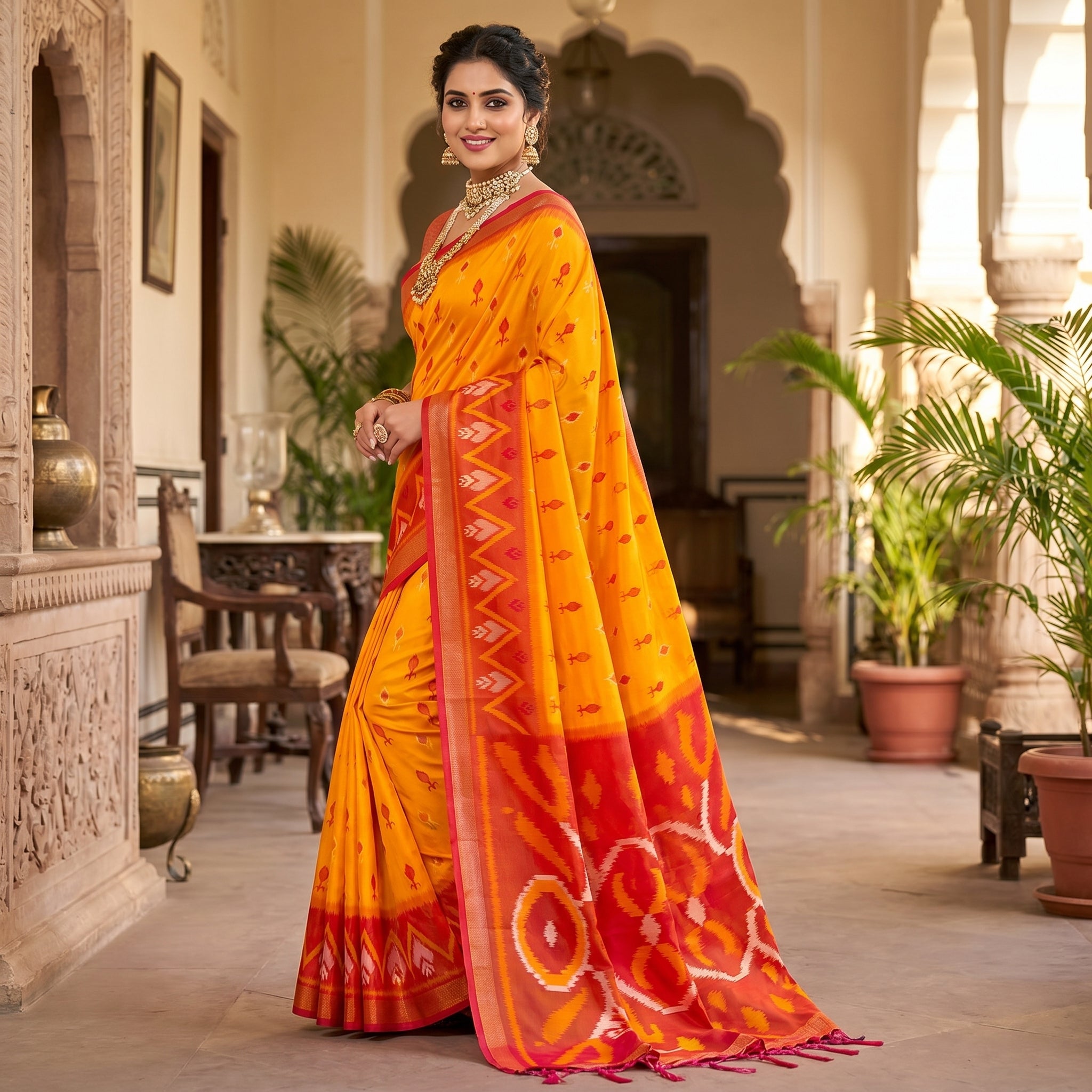 Ikat Reverie Powerloom Silk (A) Ready To Wear Pocket Saree