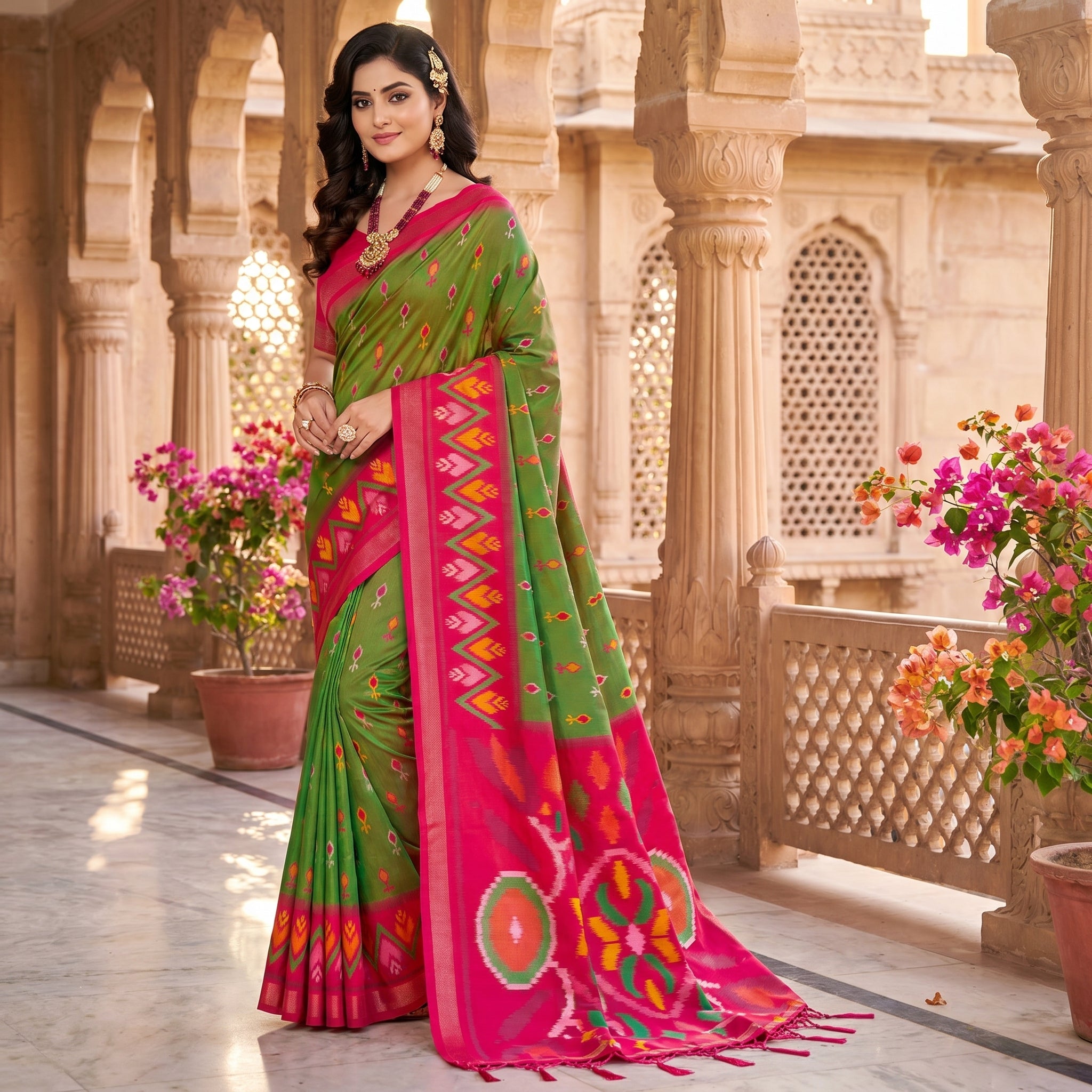 Ikat Reverie Powerloom Silk (D) Ready To Wear Pocket Saree