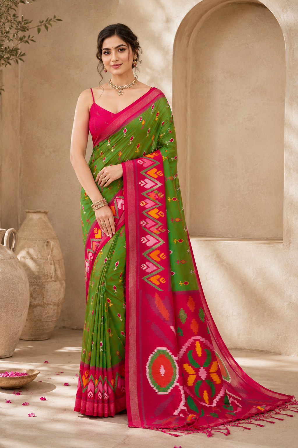 Ikat Reverie Powerloom Silk (D) Ready To Wear Pocket Saree