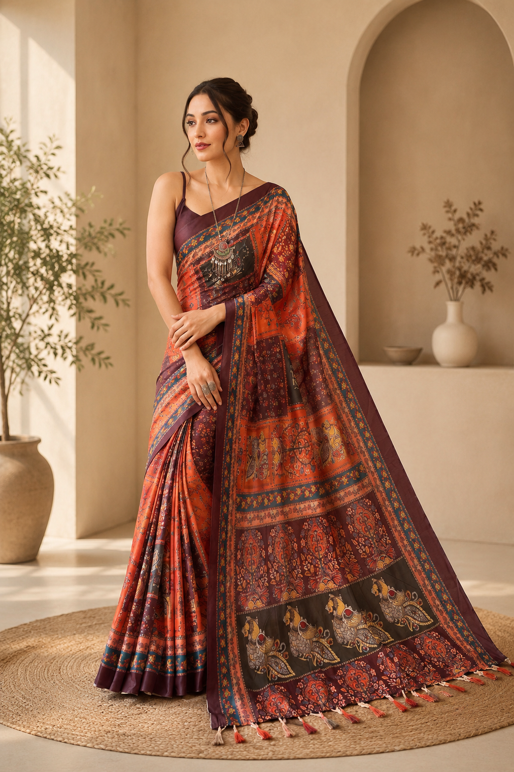 Cotton Kalamkari (H) Ready To Wear Pocket Saree
