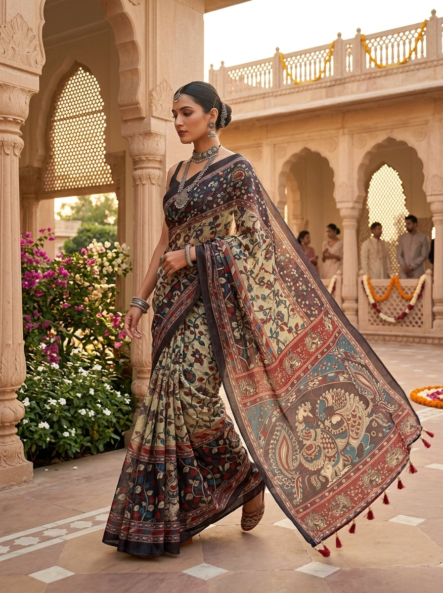 Cotton Kalamkari (I) Ready To Wear Pocket Saree