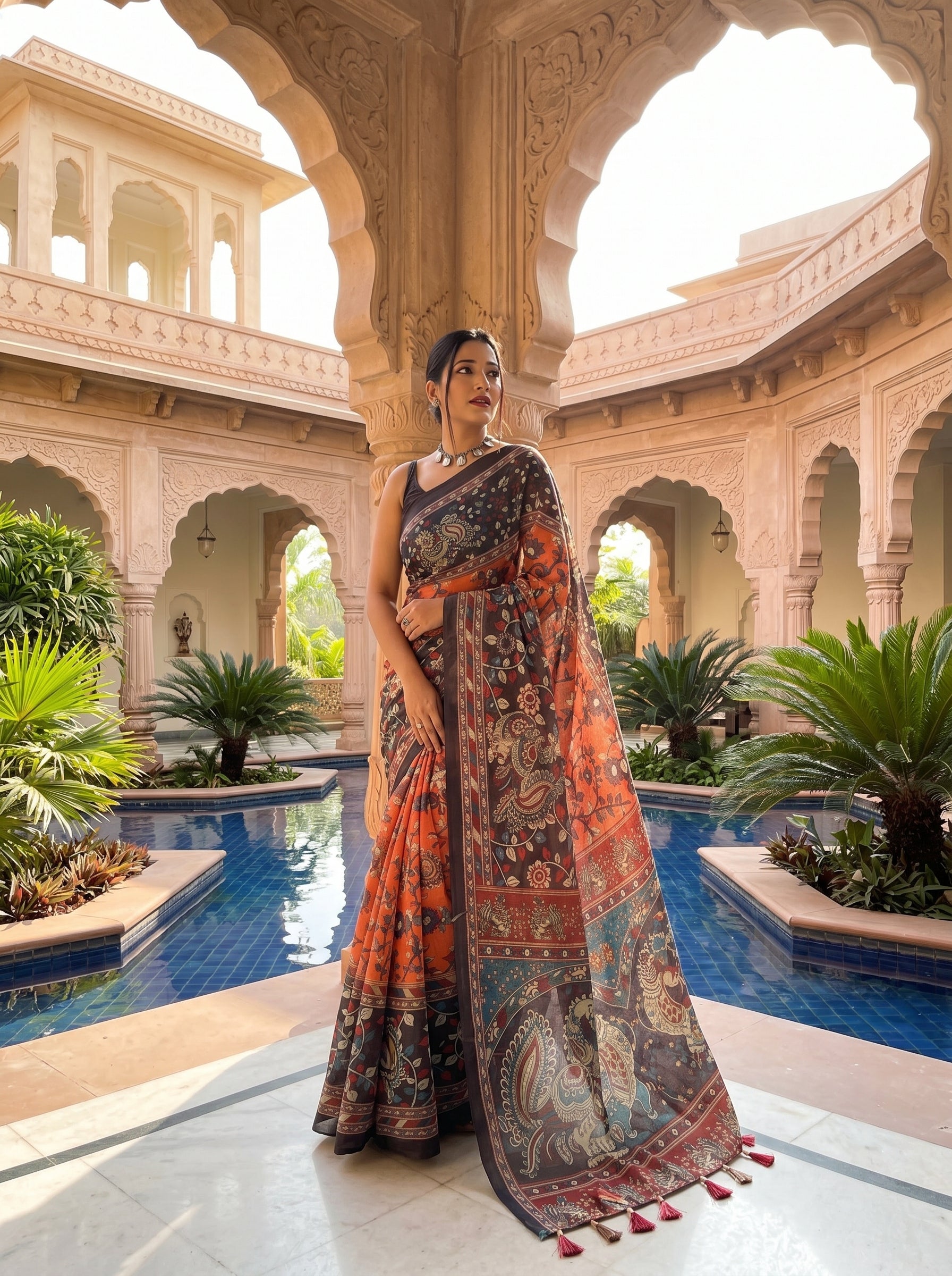 Cotton Kalamkari (J) Ready To Wear Pocket Saree