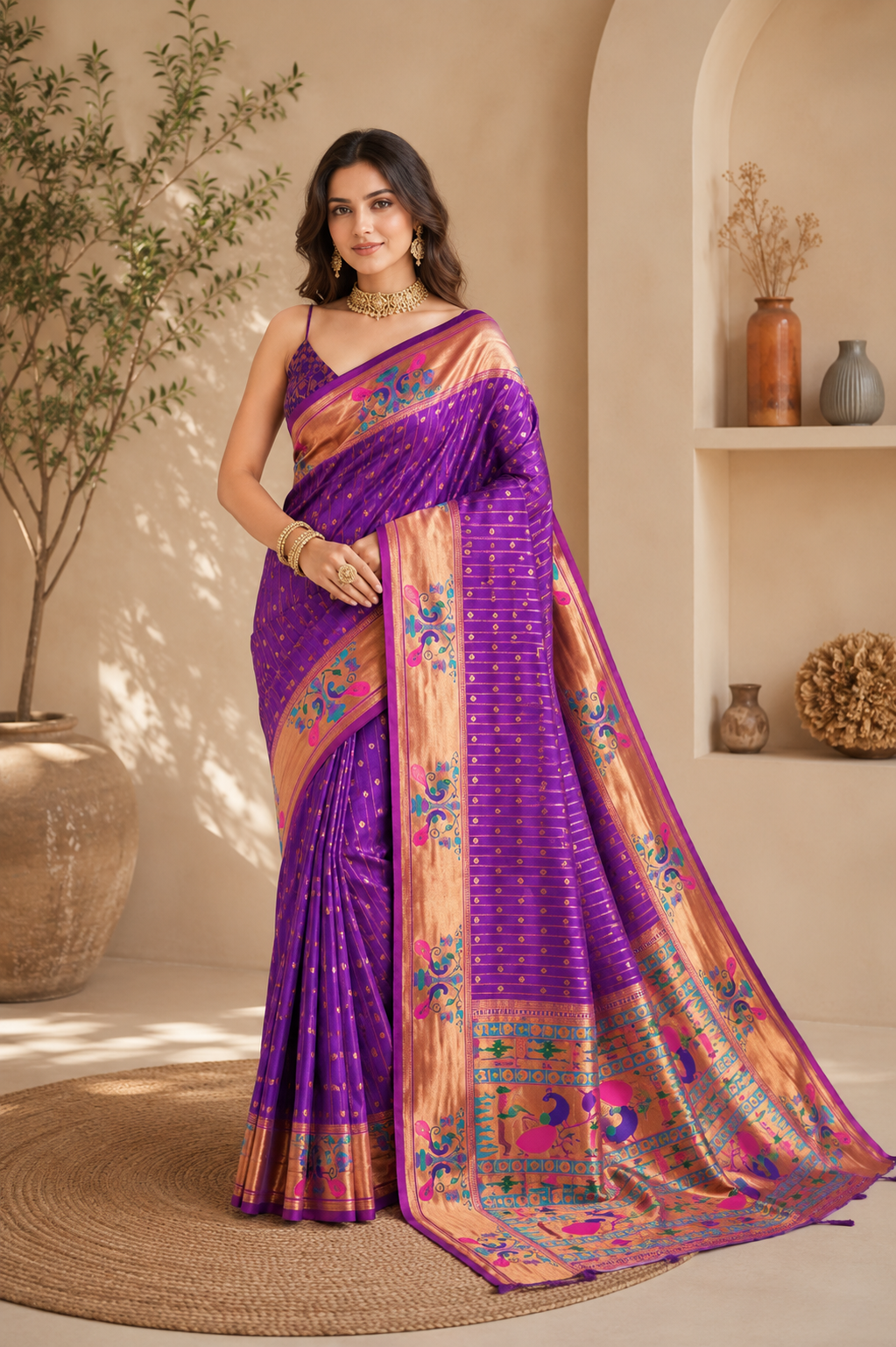 Anand Arpan Powerloom Paithani Silk (H) Ready To Wear Pocket Saree