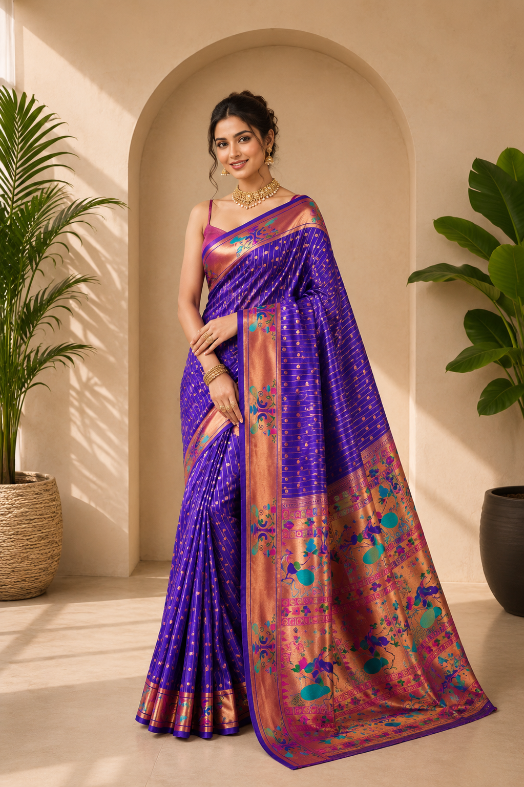 Anand Arpan Powerloom Paithani Silk (I) Ready To Wear Pocket Saree