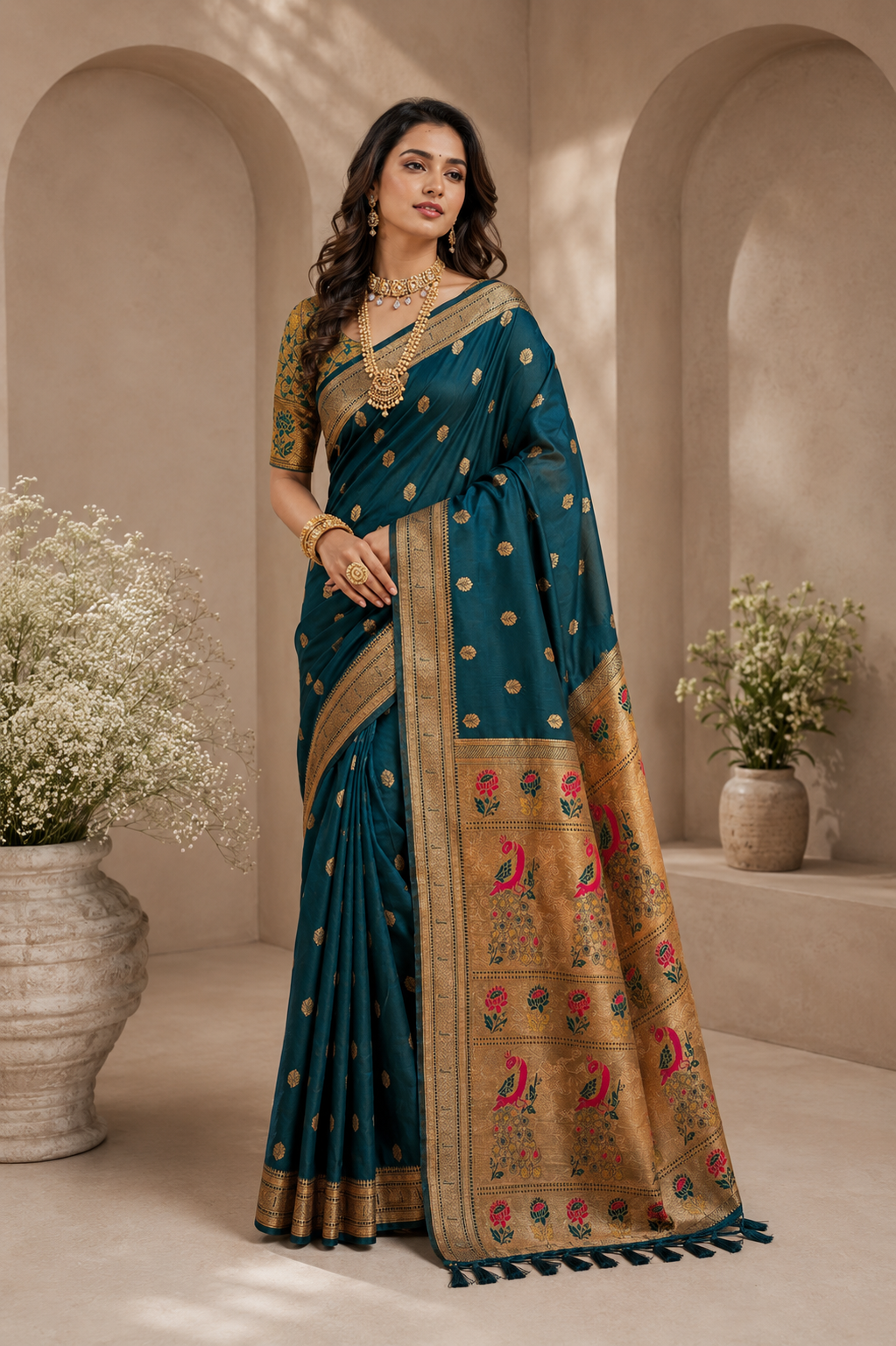Alankrita Powerloom Paithani Silk (G) Ready To Wear Pocket Saree