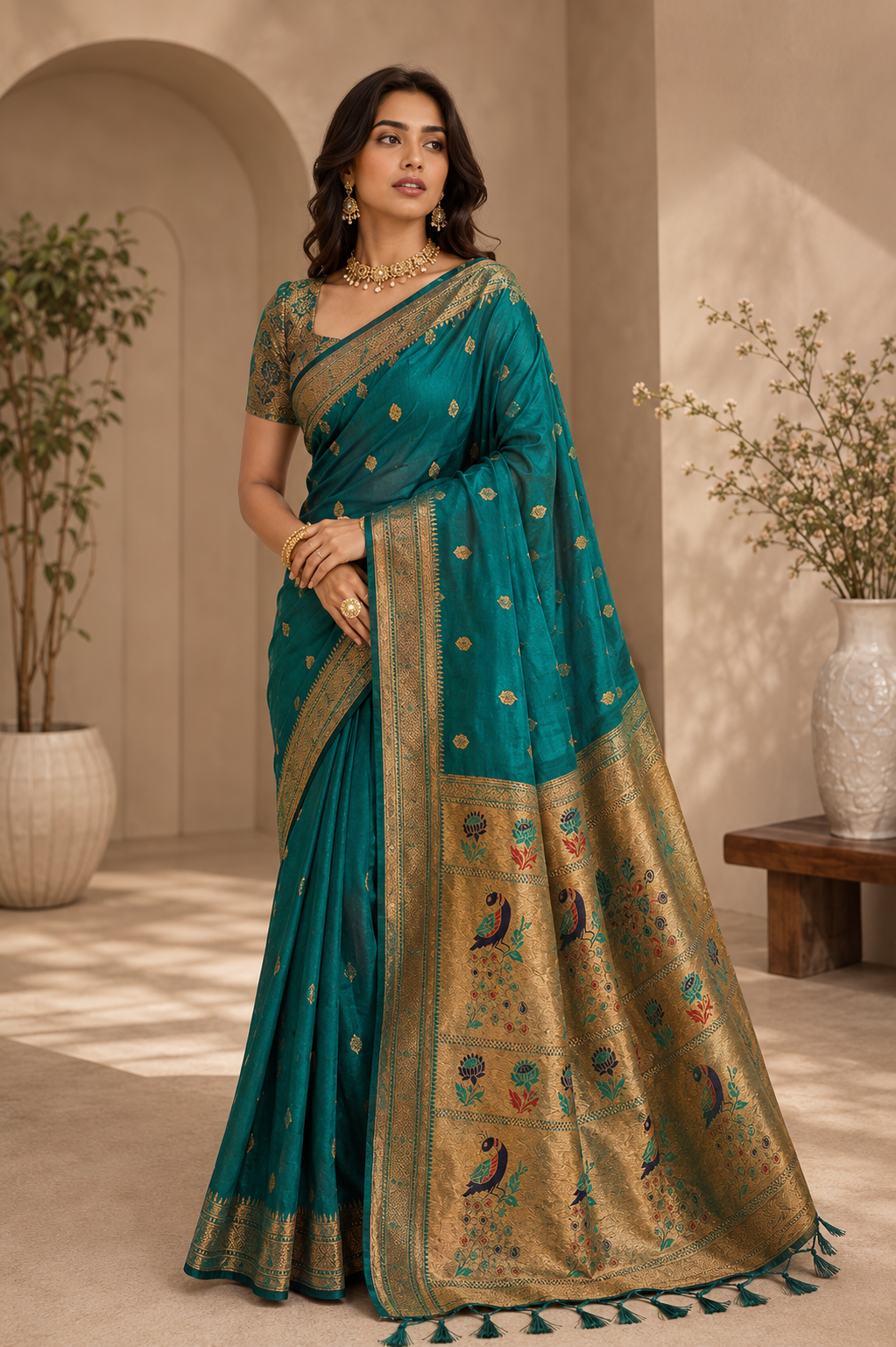 Alankrita Powerloom Paithani Silk (A) Ready To Wear Pocket Saree