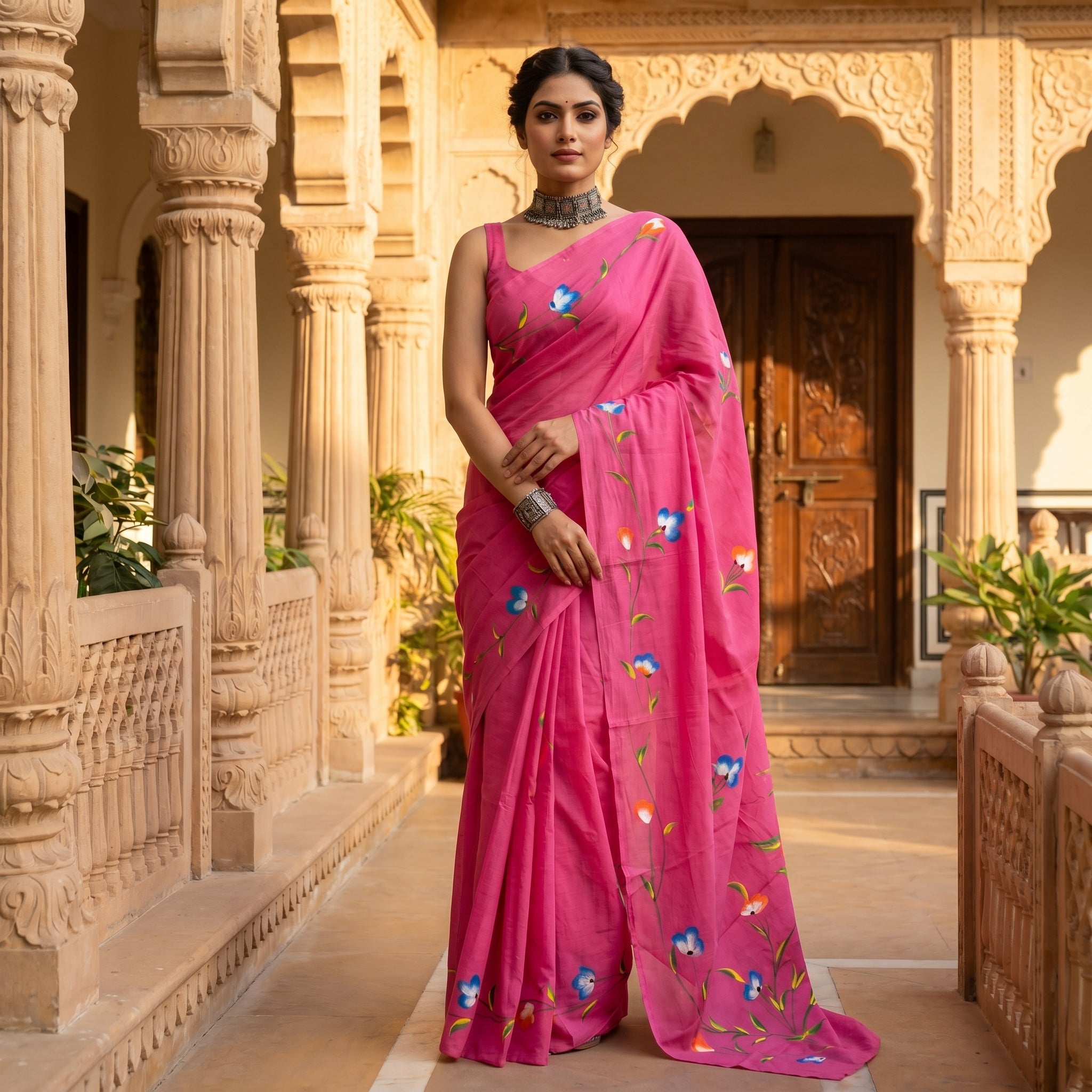 Floral Drift Mul Cotton (I) Ready To Wear Pocket Saree