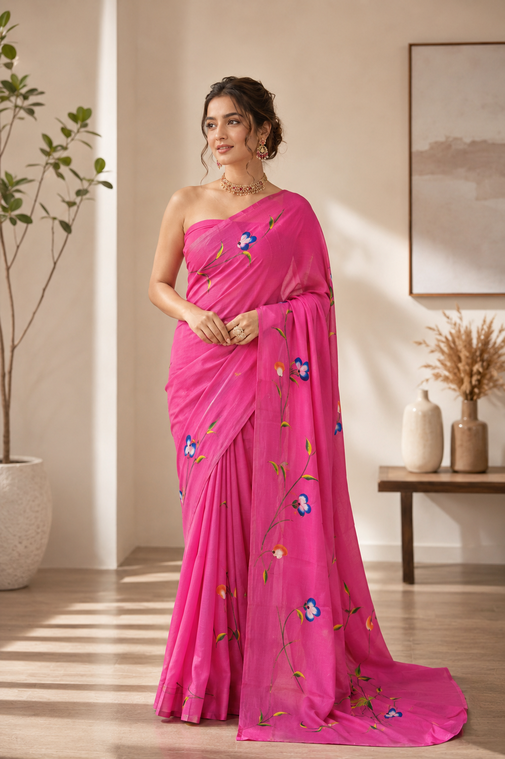Floral Drift Mul Cotton (I) Ready To Wear Pocket Saree