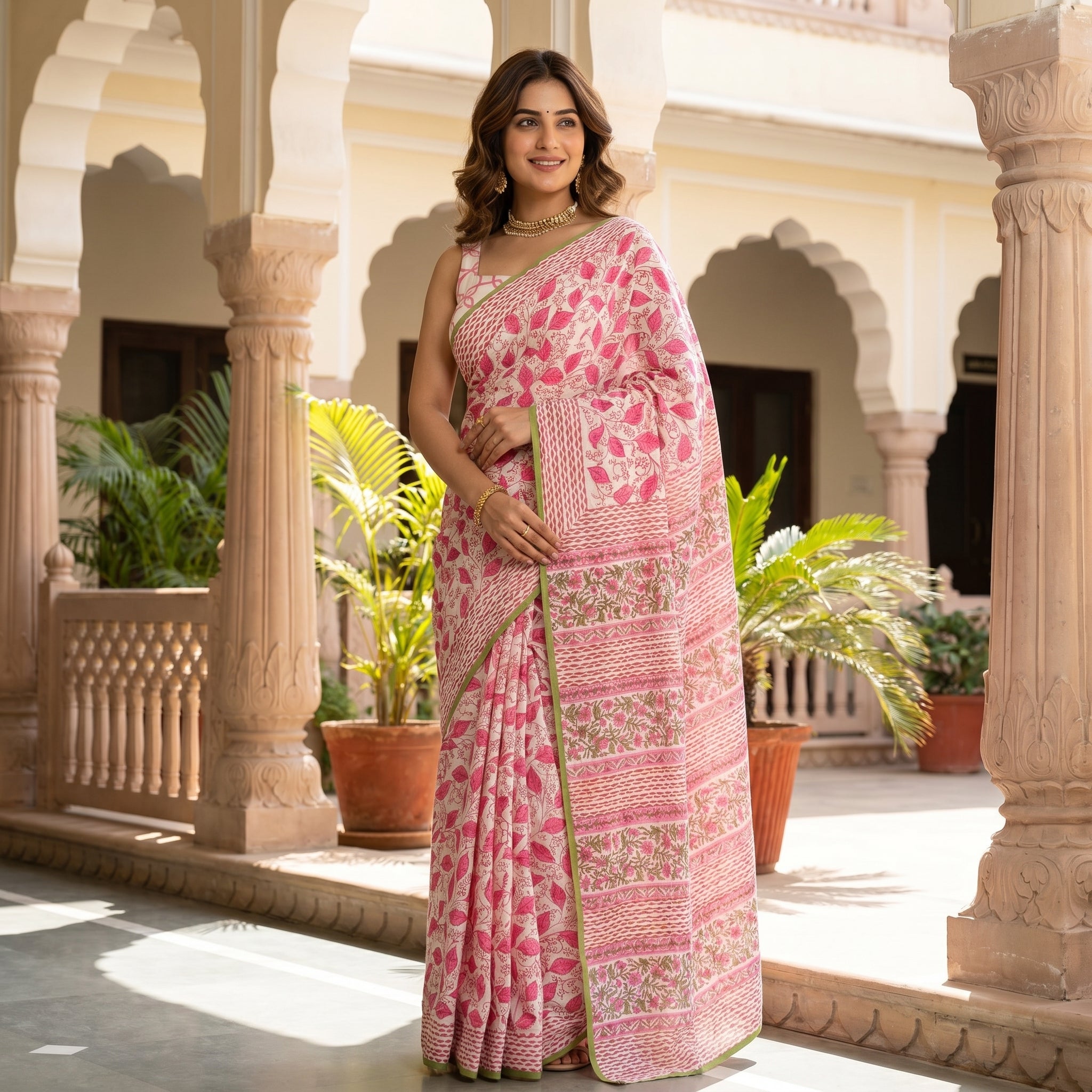 Rosevine Mul Cotton Ready To Wear Pocket Saree