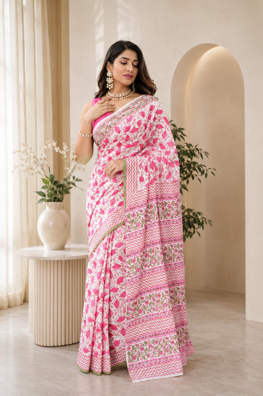 Rosevine Mul Cotton Ready To Wear Pocket Saree